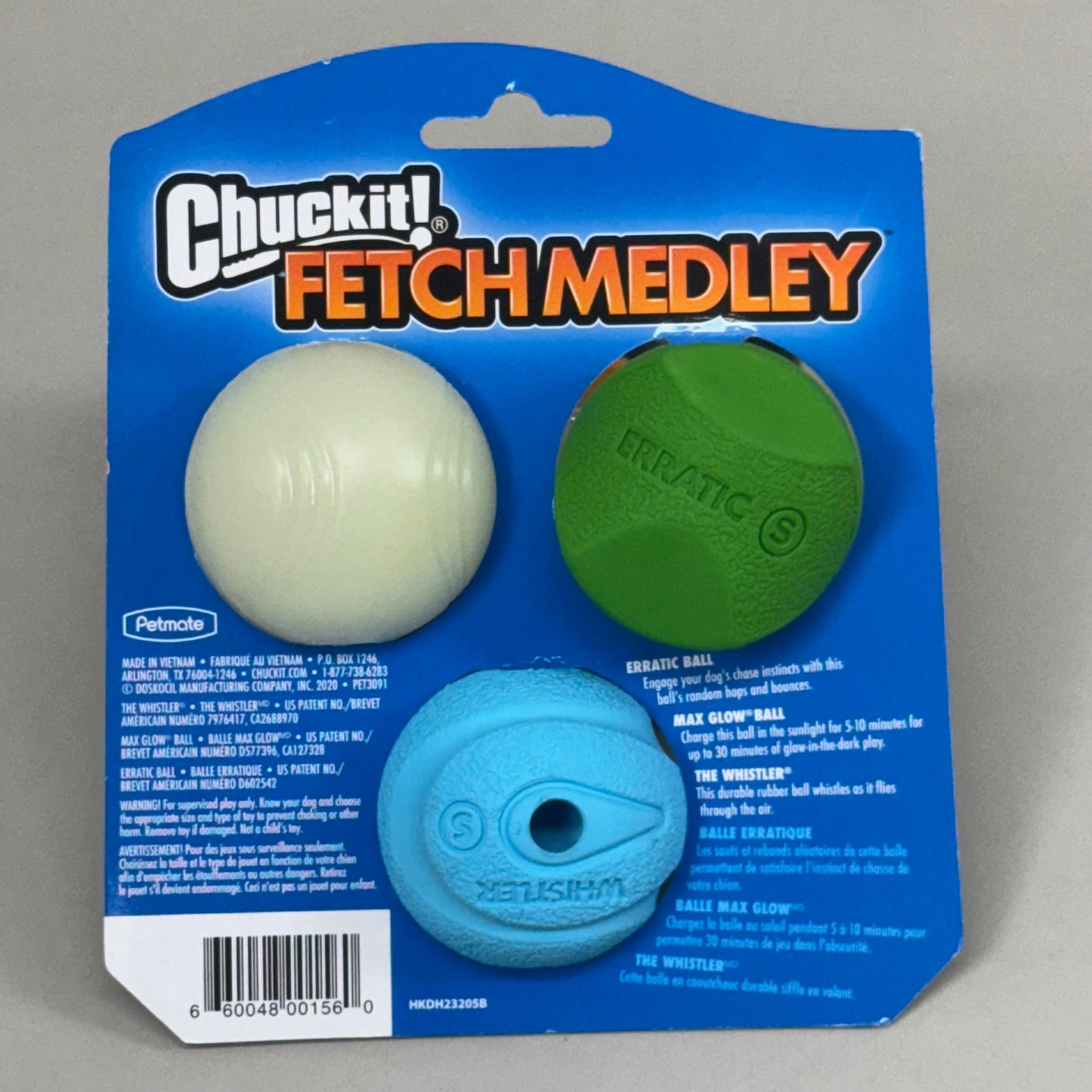 ZA@ CHUCKIT! Fetch Medley For Small Dogs Pack of 3 Balls Blue, Green, Glow HKDH23205B D