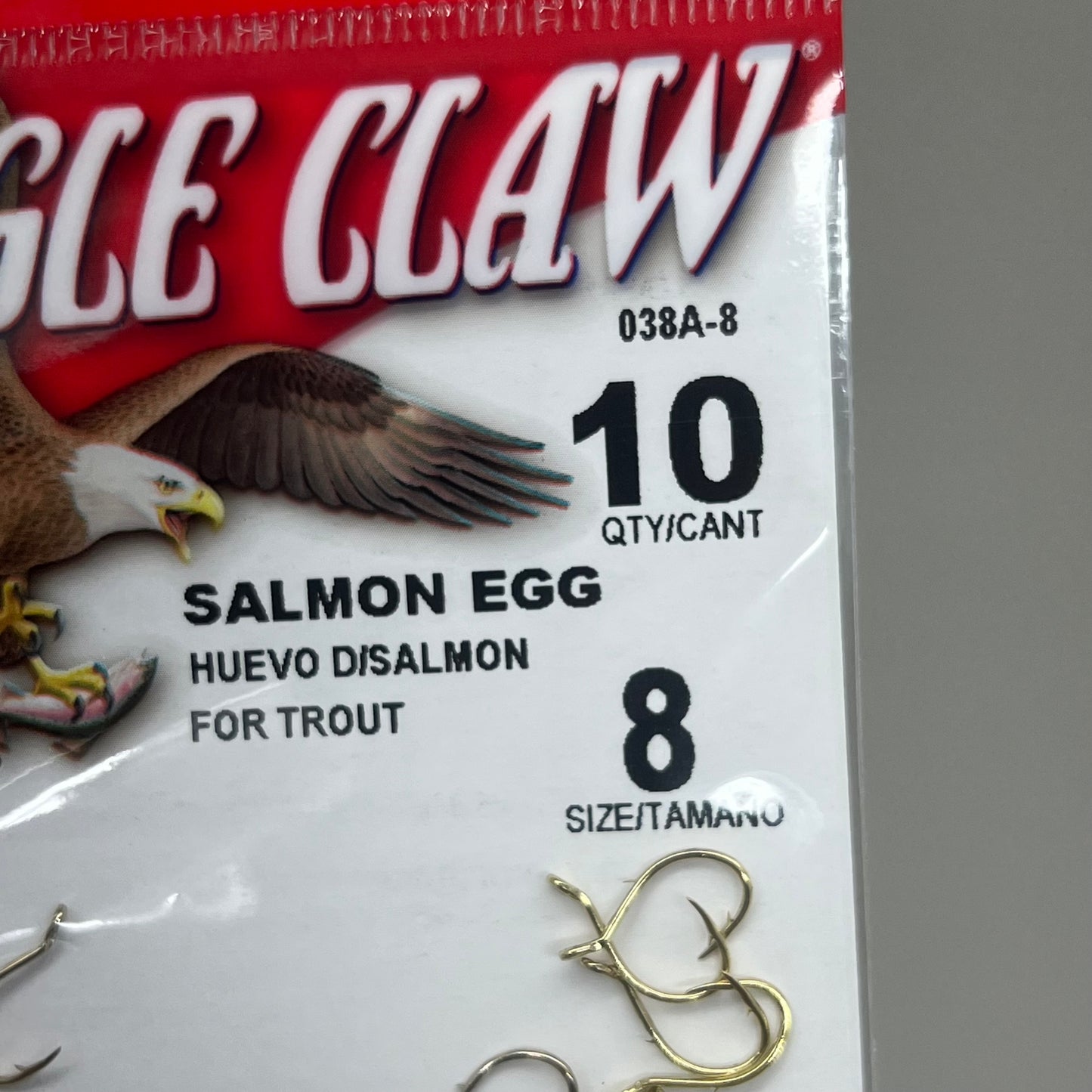 EAGLE CLAW (5 PACK)Fresh Water Sliced Shank for Salmon Eggs Gold #8 10pc 038A-8