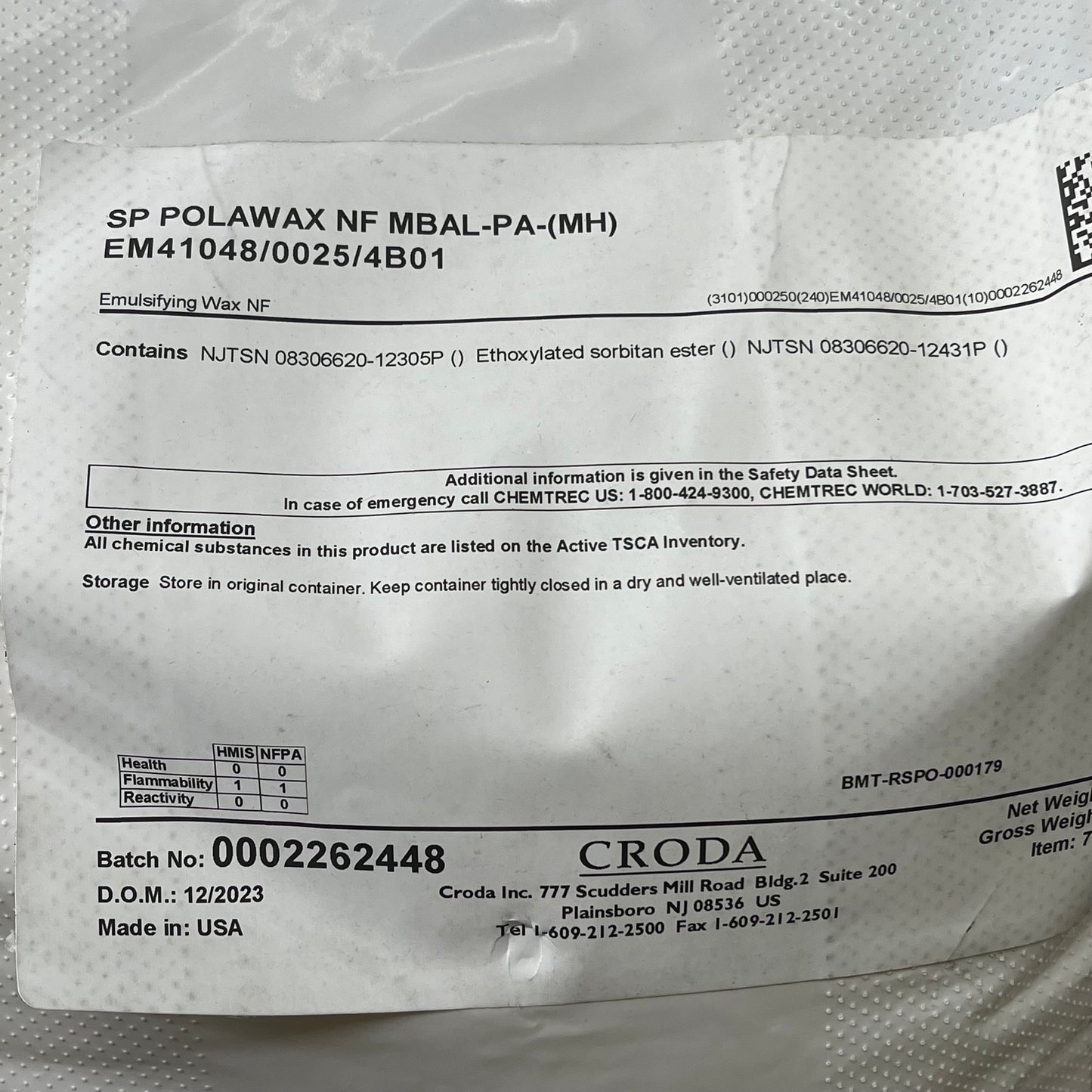 CRODA (55 POUNDS) SP Polawax NF Nonionic Emulsifying Wax MBAL-PA-(MH)