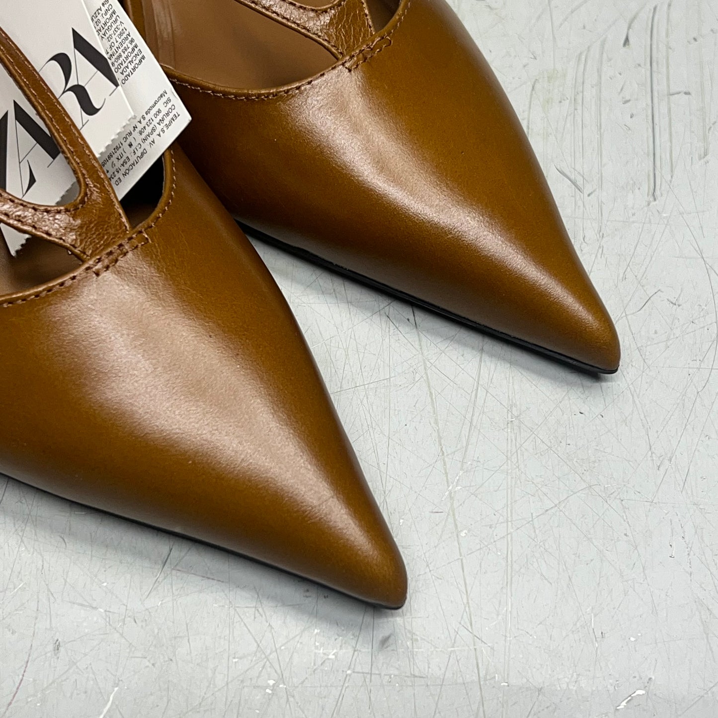 ZA@ ZARA Leather Pointed Toe Heel Sandal Women's Sz EU 38 / US Sz 7.5 Brown