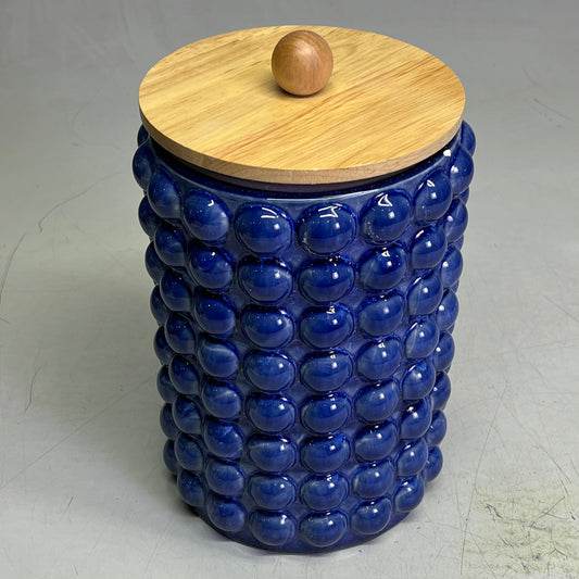 CREATIVE CO OP Large Stoneware Canister W/ Lid 10.5"H x 6.75"W Navy DG0650