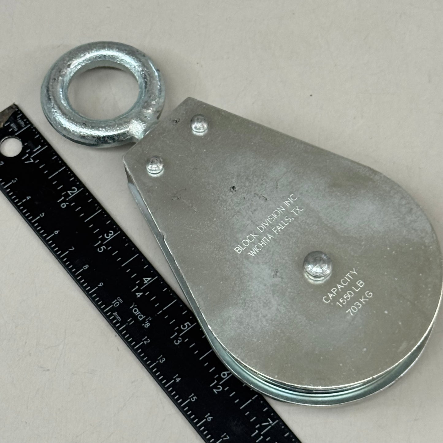 BLOCK DIVISION  1,550 Lbs, Swivel Eye Snatch Block Wire Rope, 5/16 Inch Diameter, Eye, 1-3/16 Inch Inside Diameter, Carbon Steel, Zinc Plated Finish
