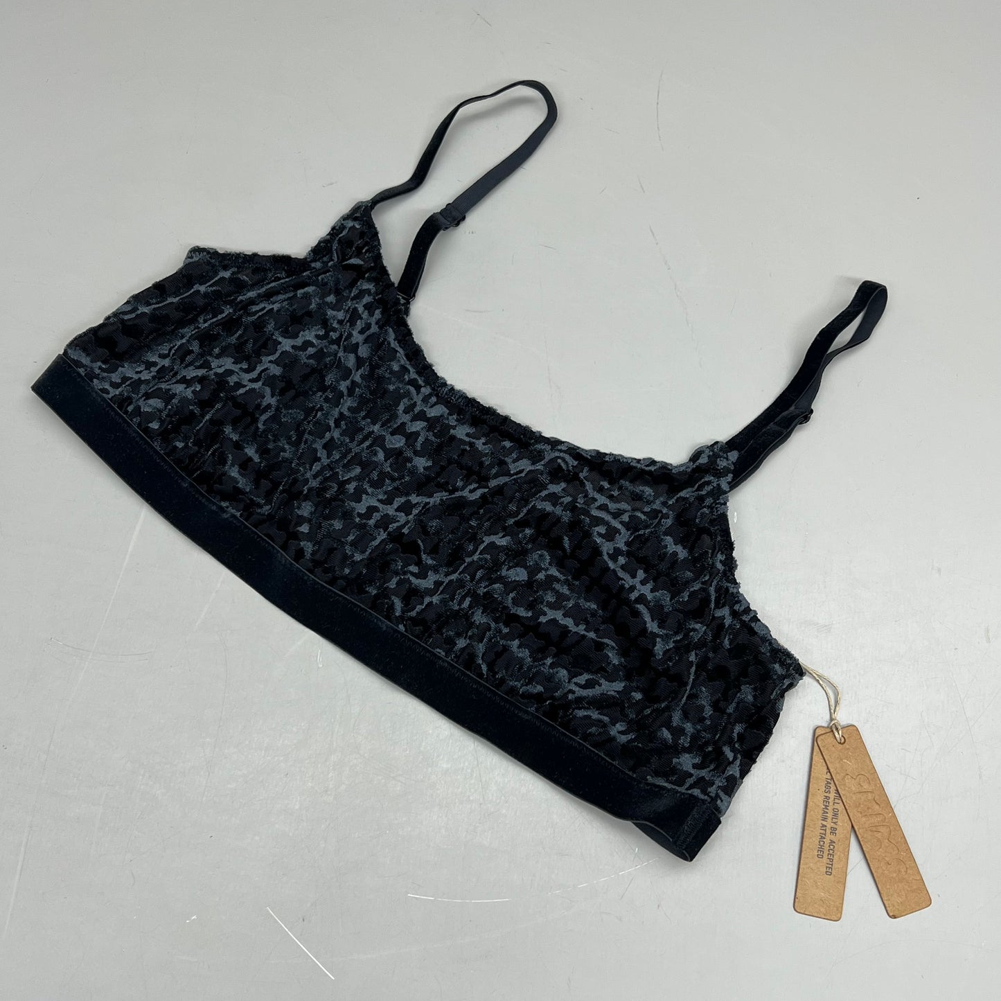 SKIMS Wireless Velvet Mesh Scoop Logo Bra Women's Sz M Soot BR-BRA-0938