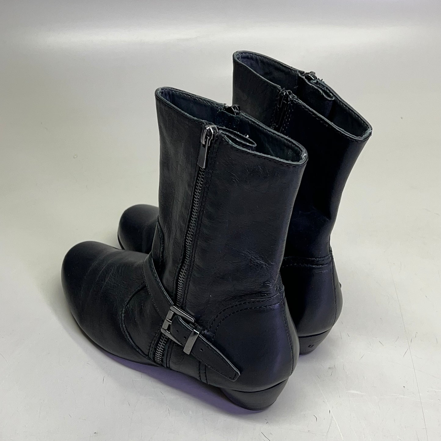 ZIERA Buckle Half Calf Zipper Boot Real Leather Women's Sz 9.5 Black (Pre-Owned)