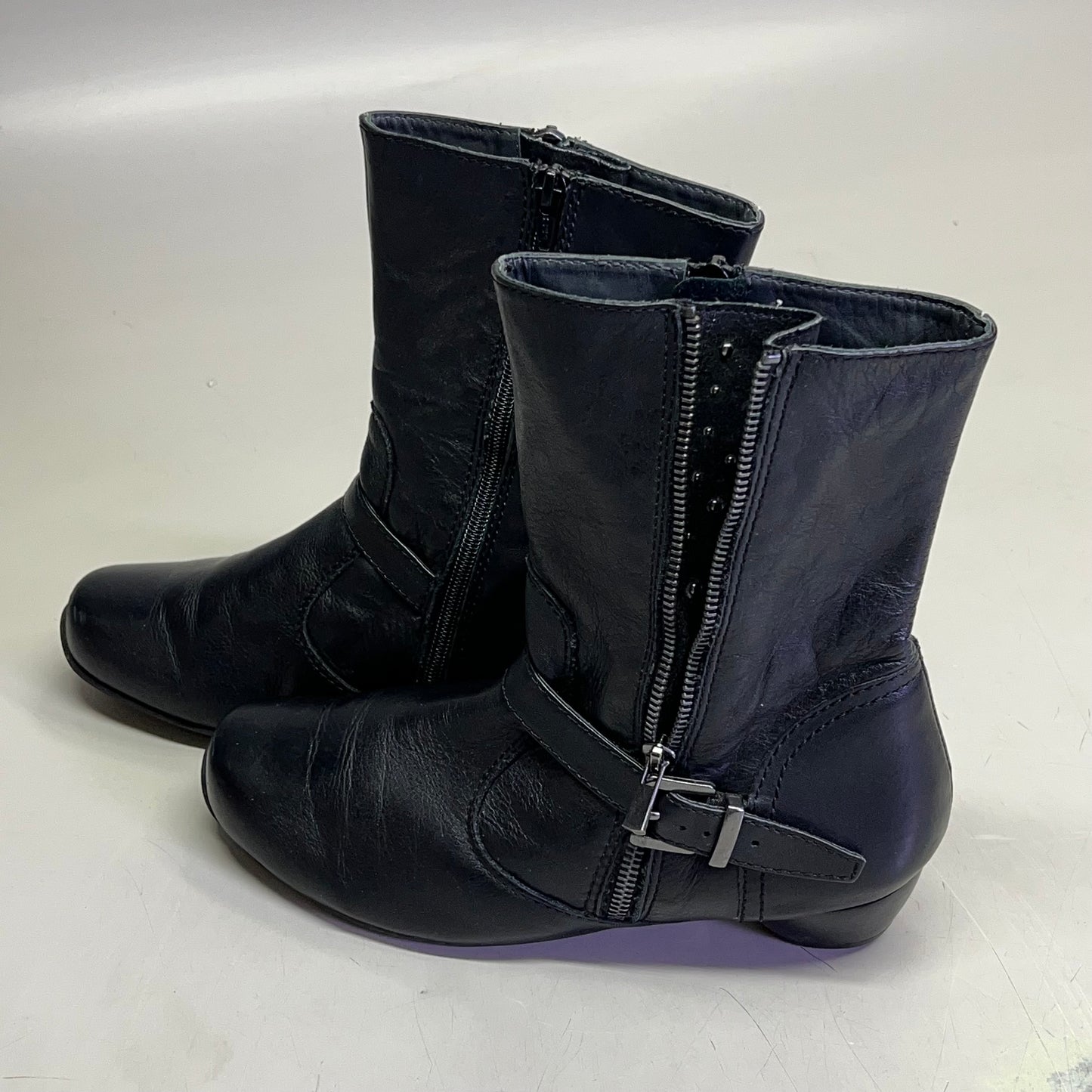 ZIERA Buckle Half Calf Zipper Boot Real Leather Women's Sz 9.5 Black (Pre-Owned)