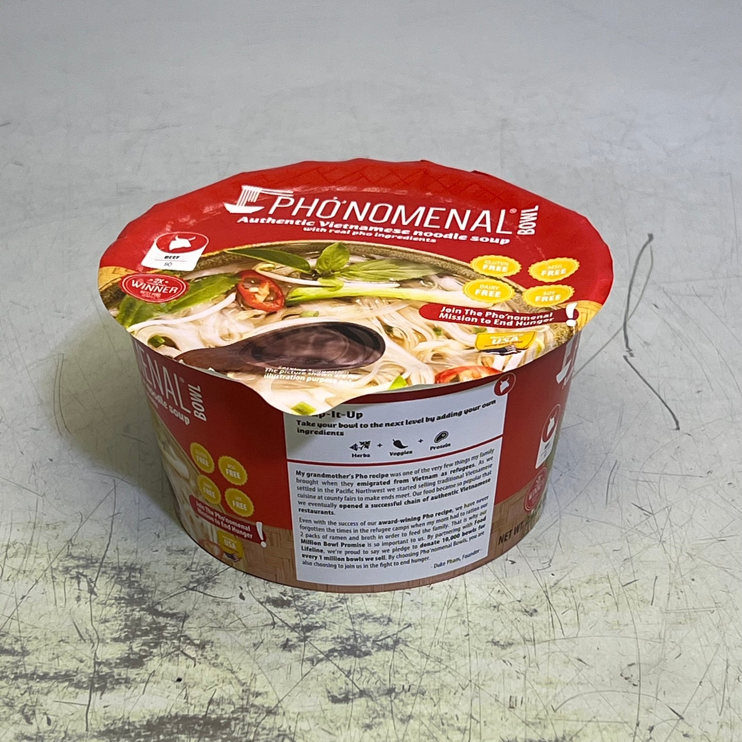 ZA@ PHO NOMENAL (9 PACK) Authentic Vietnamese Beef Noodle Soup Bowl 2.47 Oz BB 08/26 (D|istressed Packaging)