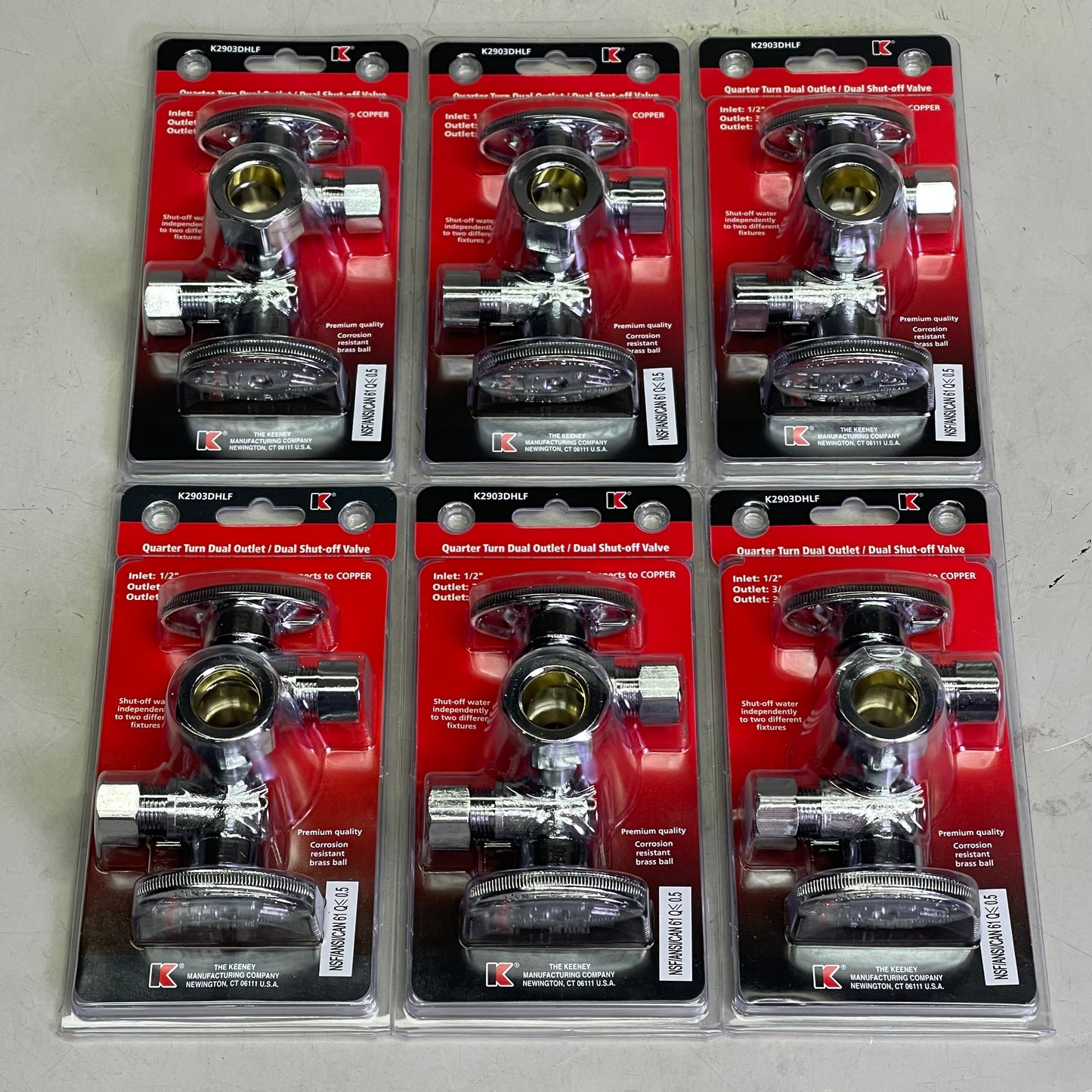 KEENEY Quarter Turn 3-Way Dual Shut-off Valve 5/8"OD x 3/8"OD x 3/8"OD K2903DHLF