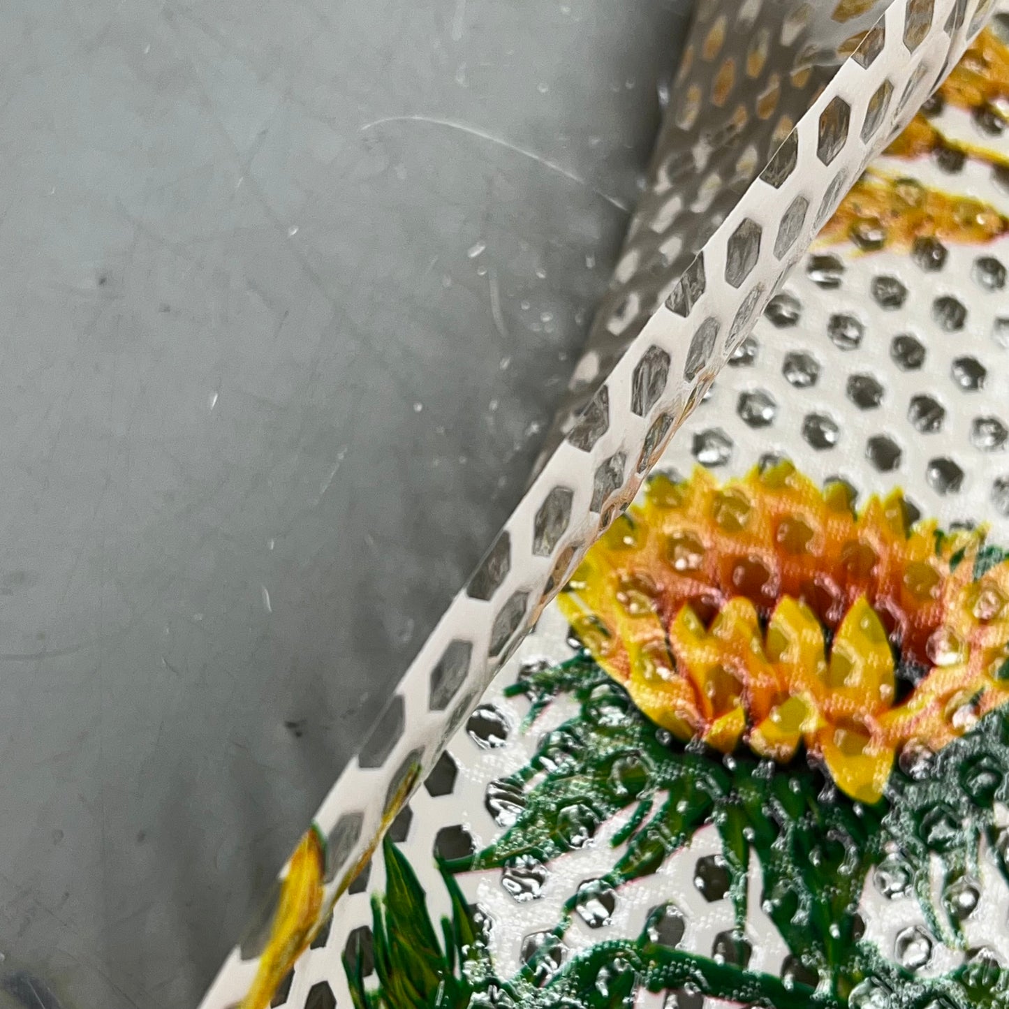 PVC Glossy Hexagon Lace Sunflower Dinning Tablecloth 54"x60' White/Yellow