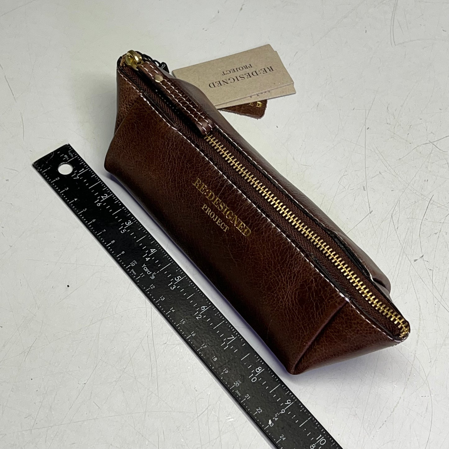 RE:DESIGNED Genuine Leather Project 11 Triangular Zip Bag 10"x3" Woodsmoke P011
