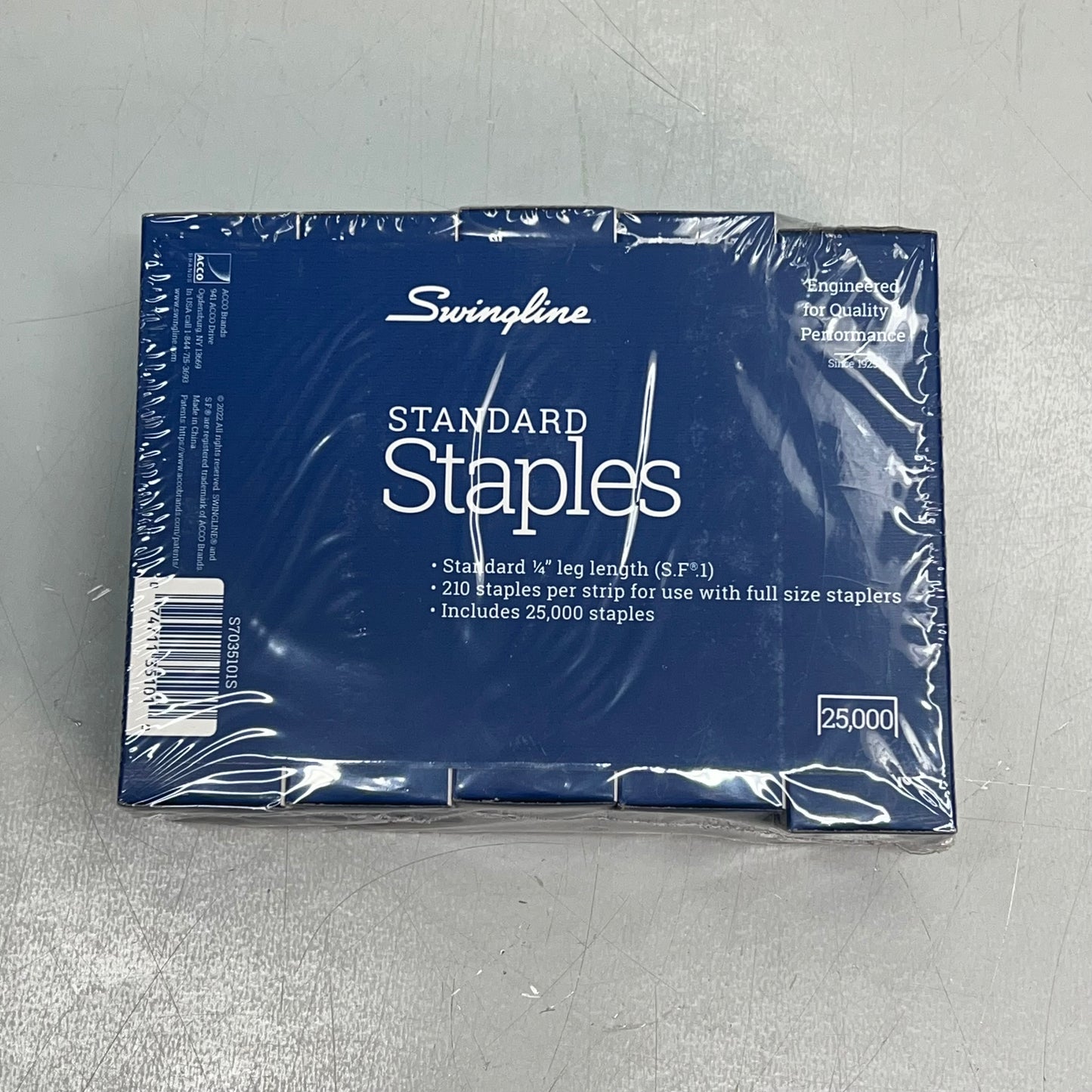 SWINGLINE (5 PACK, 5000 EACH) Standard 1/4" Length Staples Full Strip S7035101S