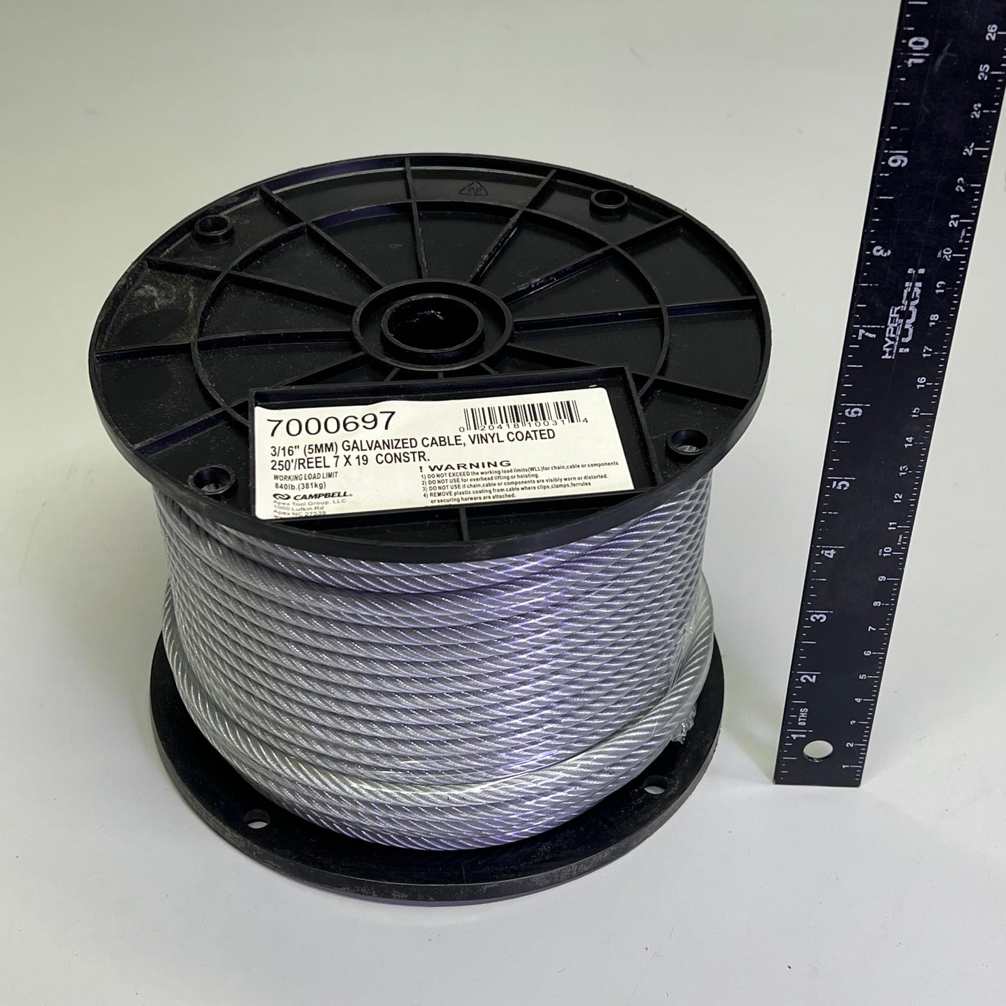 CAMPBELL High Strength Vinyl Coated Galvanized Reel Cable 3/16" X 250' 7000697