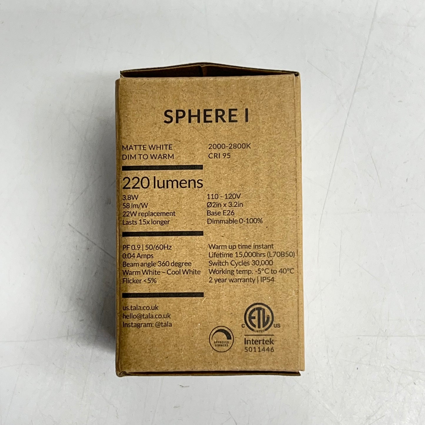 TALA Lighting Replacement Porcelain Sphere W/ Bulb 6.5" Matte White Dim To Warm