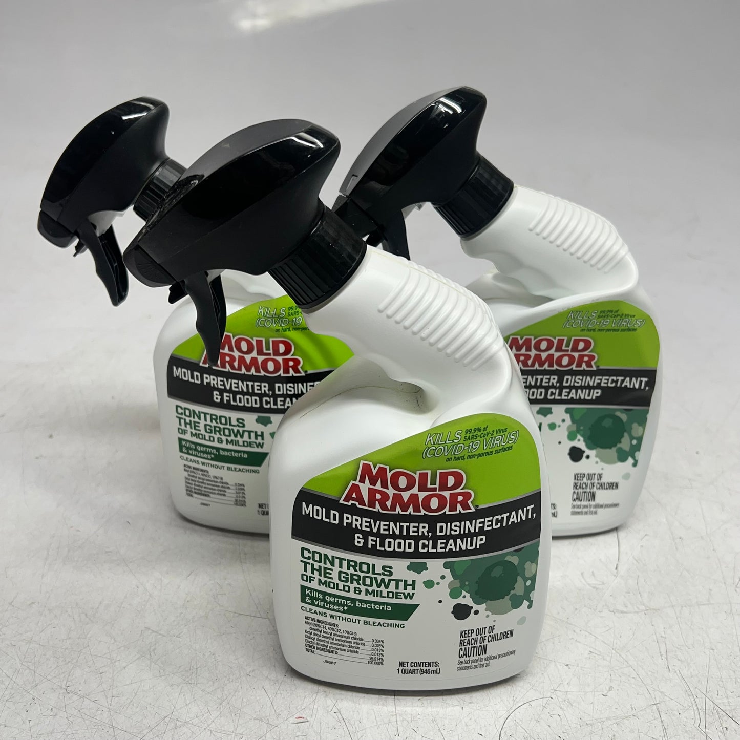 ZA@ MOLD ARMOR (3 PACK) Mold Preventer, Disinfectant & Flood Clean Up 1qt FG552A (As-Is)
