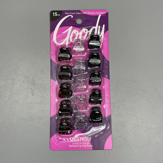 GOODY Mini Claw Hair Clips 15 CT Black/Brown/Clear 3000136 (New)