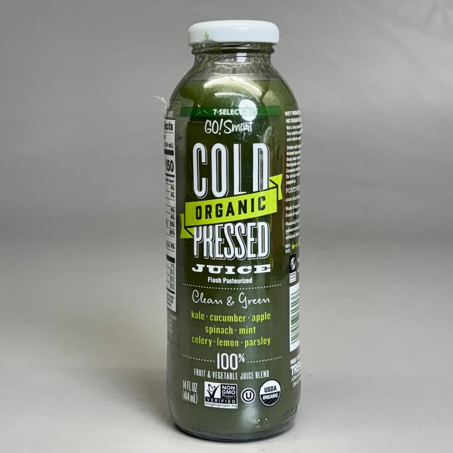 ZA@ 7-SELECT (100 PACK, 14 oz Each) Clean & Green Cold-pressed Organic Juice BB 05/25 D