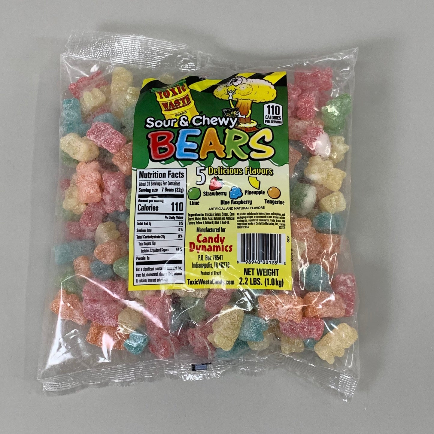 ZA@ TOXIC WASTE (2.2LBS BAG) Sour & Chewy Candy Bears 5 Assorted Flavors BB 03/2024 D