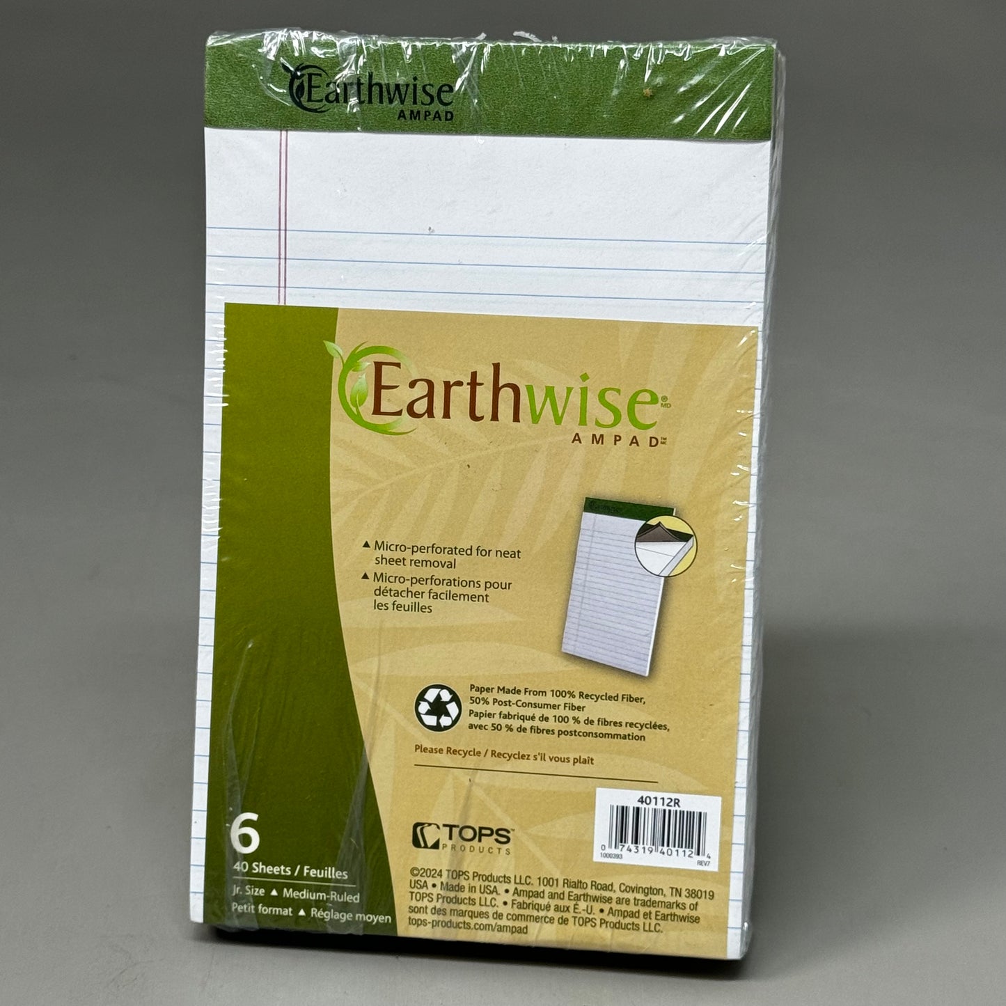 EARTH WISE (6 PACK) Perforated Sheets Writing Pads Medium Ruled 40 Sheets 40112R