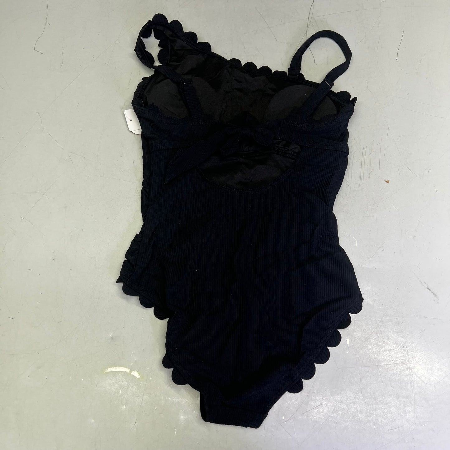 CHARMO Asymmetrical Retro Ribbed Moderate Cut One Piece Swimwear Wmn Sz XL Black