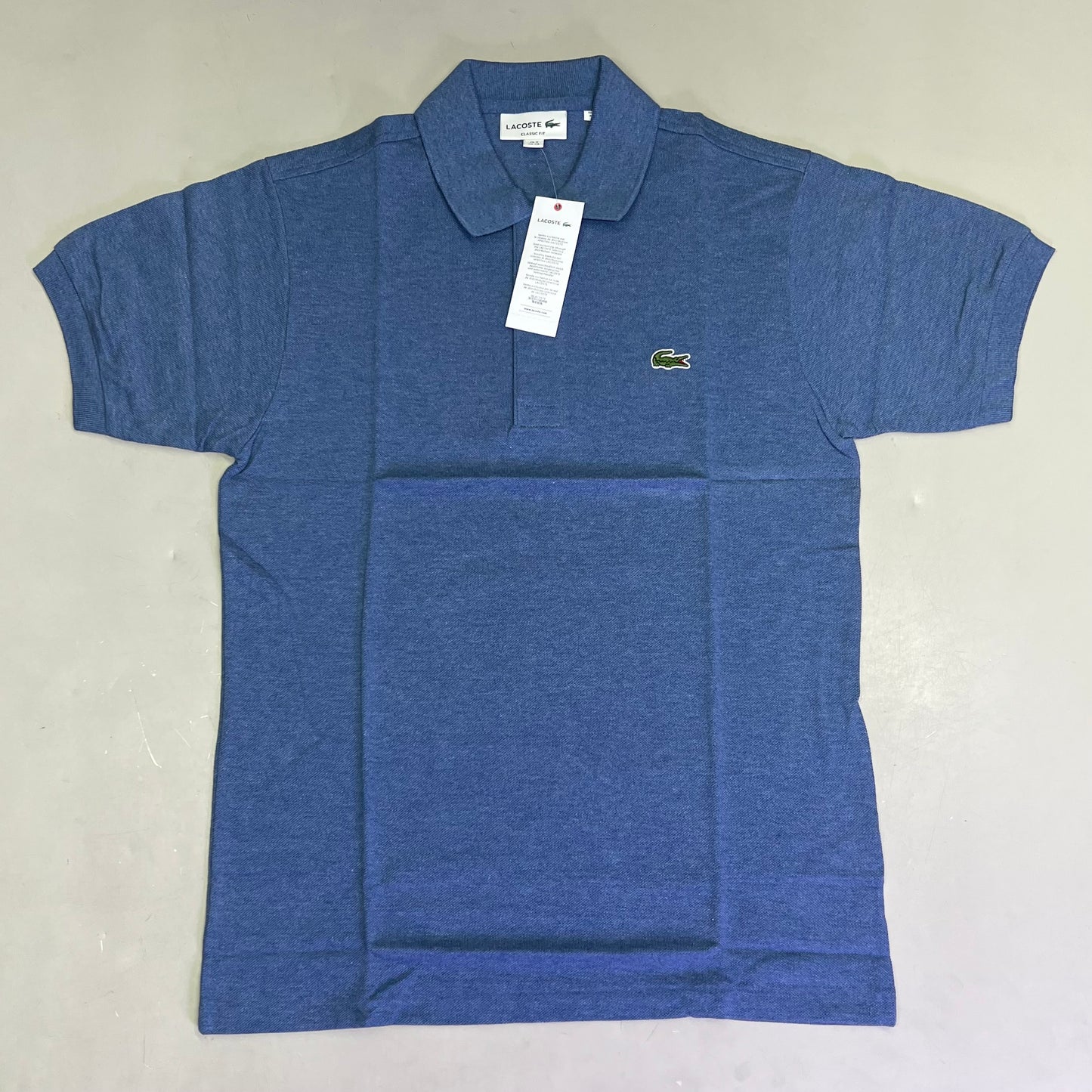 LACOSTE Classic Fit L.12.12 Heather Polo Ribbed Colar Men's Sz XS-2 Blue Chine