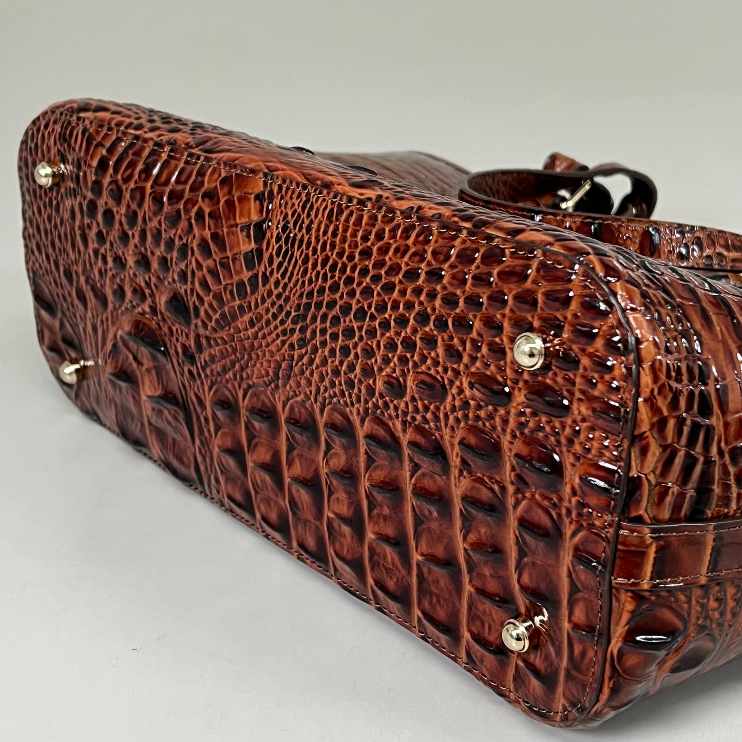 BRAHMIN Melbourne Leather Crocodile Embossed Med Asher Tote Bag (Brown)