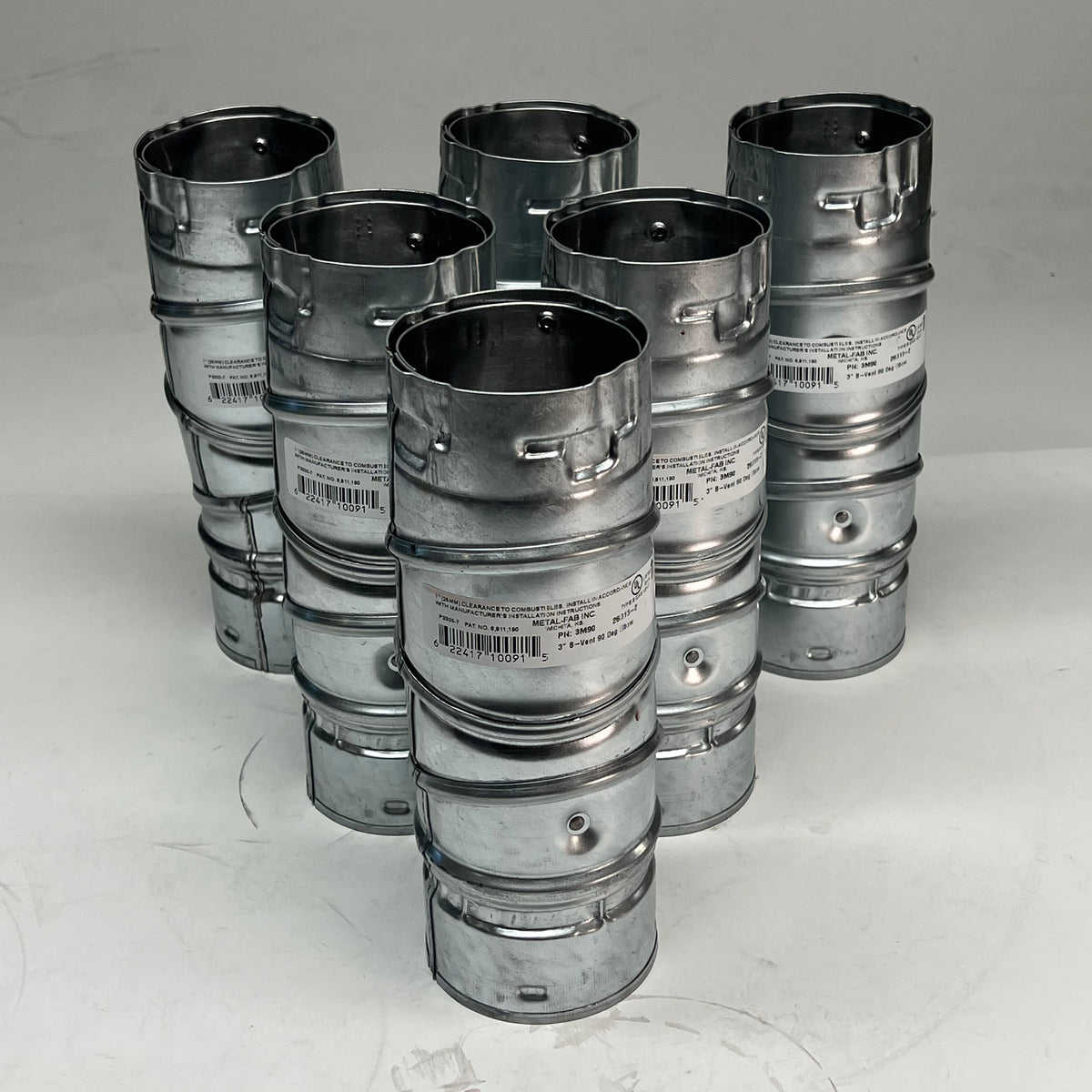 METAL FAB (6 PACK) B-vent 90 Degree Adjustable Elbow 3" Duct Dia 3M90
