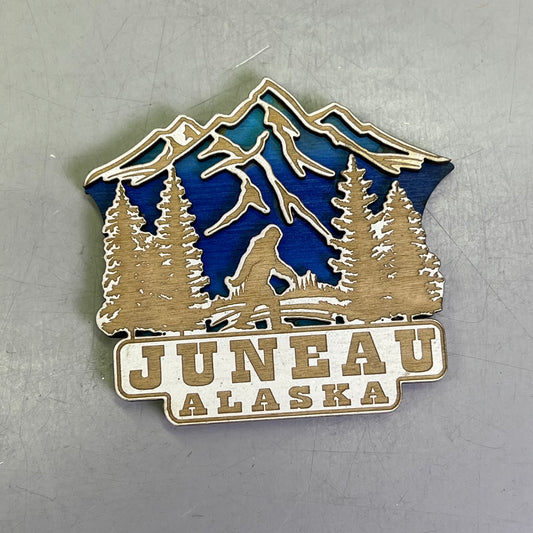 (2 PACK) Roaming Sasquatch Laser Cut Wood Magnet Souvenir JUNEAU,AK Made In USA