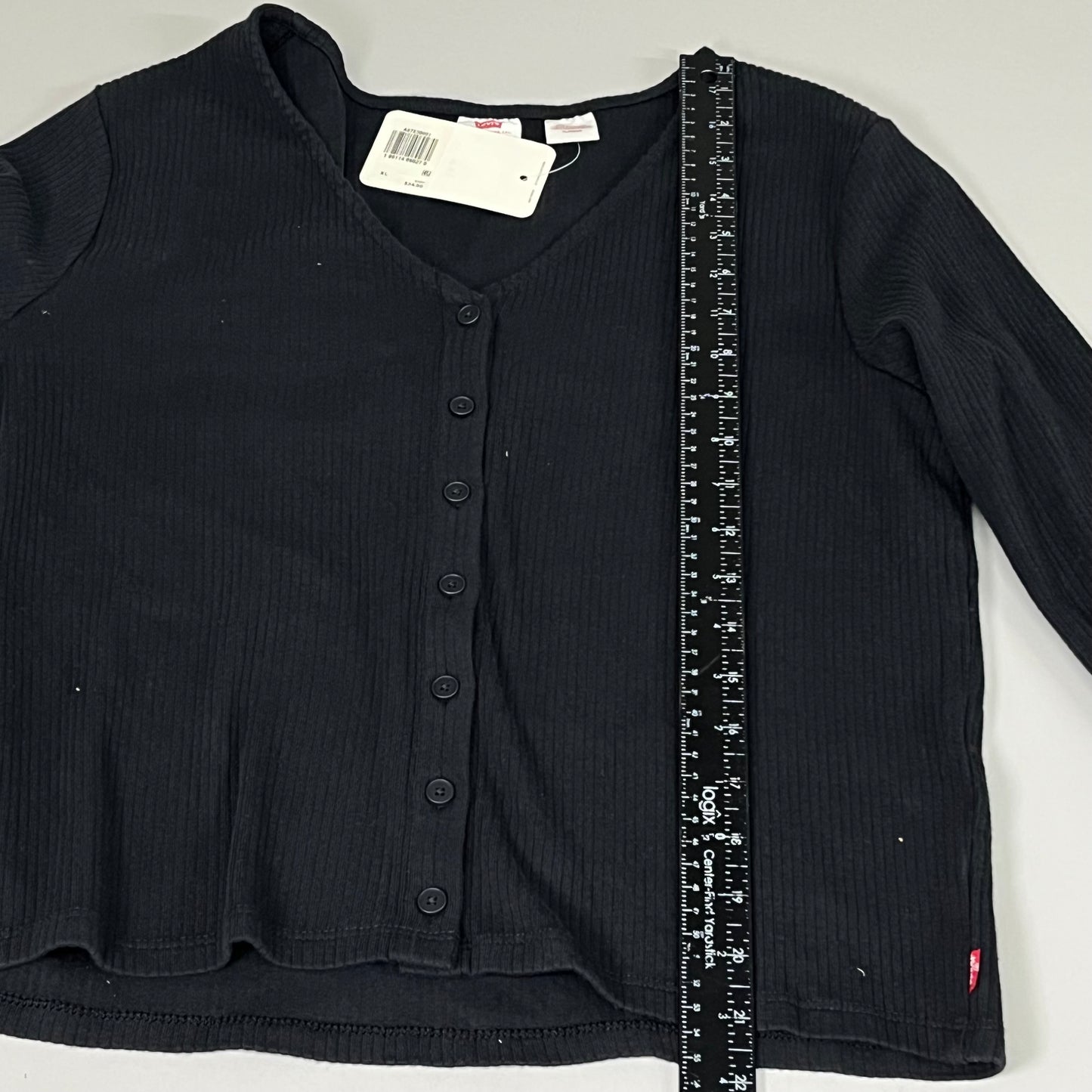 LEVI'S Muse Long Sleeve V-Neck T-Shirt Slim Fit Women's Sz XL Black A87830001