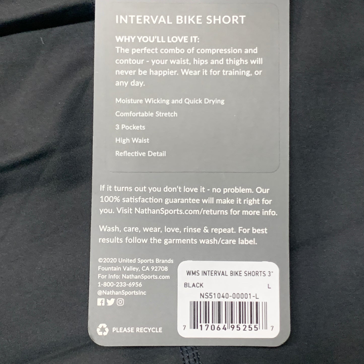 NATHAN Interval 3" Inseam Bike Short Women's Black Size Large NS51040-00001-L