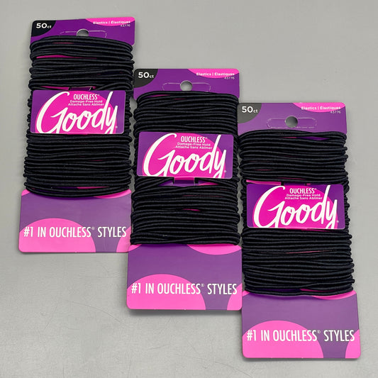 GOODY 3 Sets of 50! Ouchless Damage-Free Hold Elastics 150 CT Black 3000168 (New)