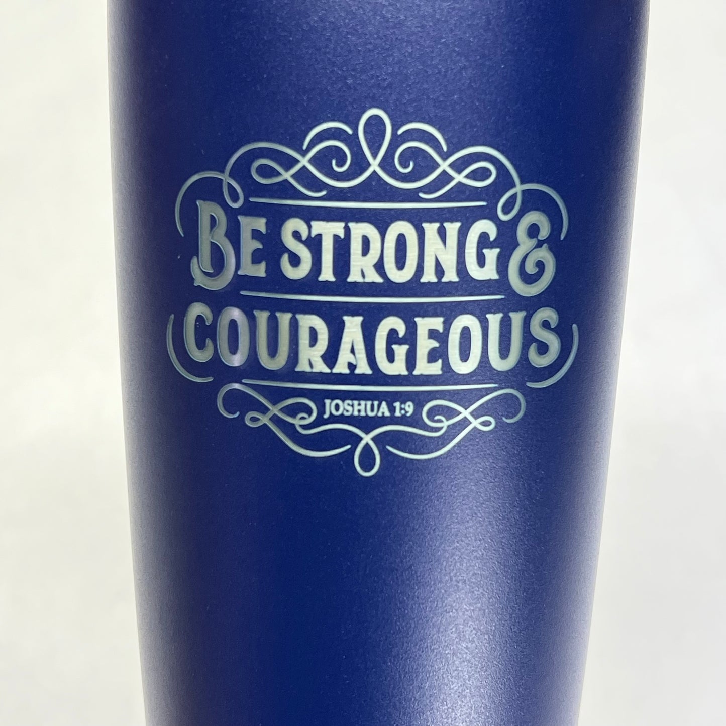 CHRISTIAN ART GIFTS Joshua 1:9 Stainless Steel Travel Tumbler  18 Oz  Navy Blue