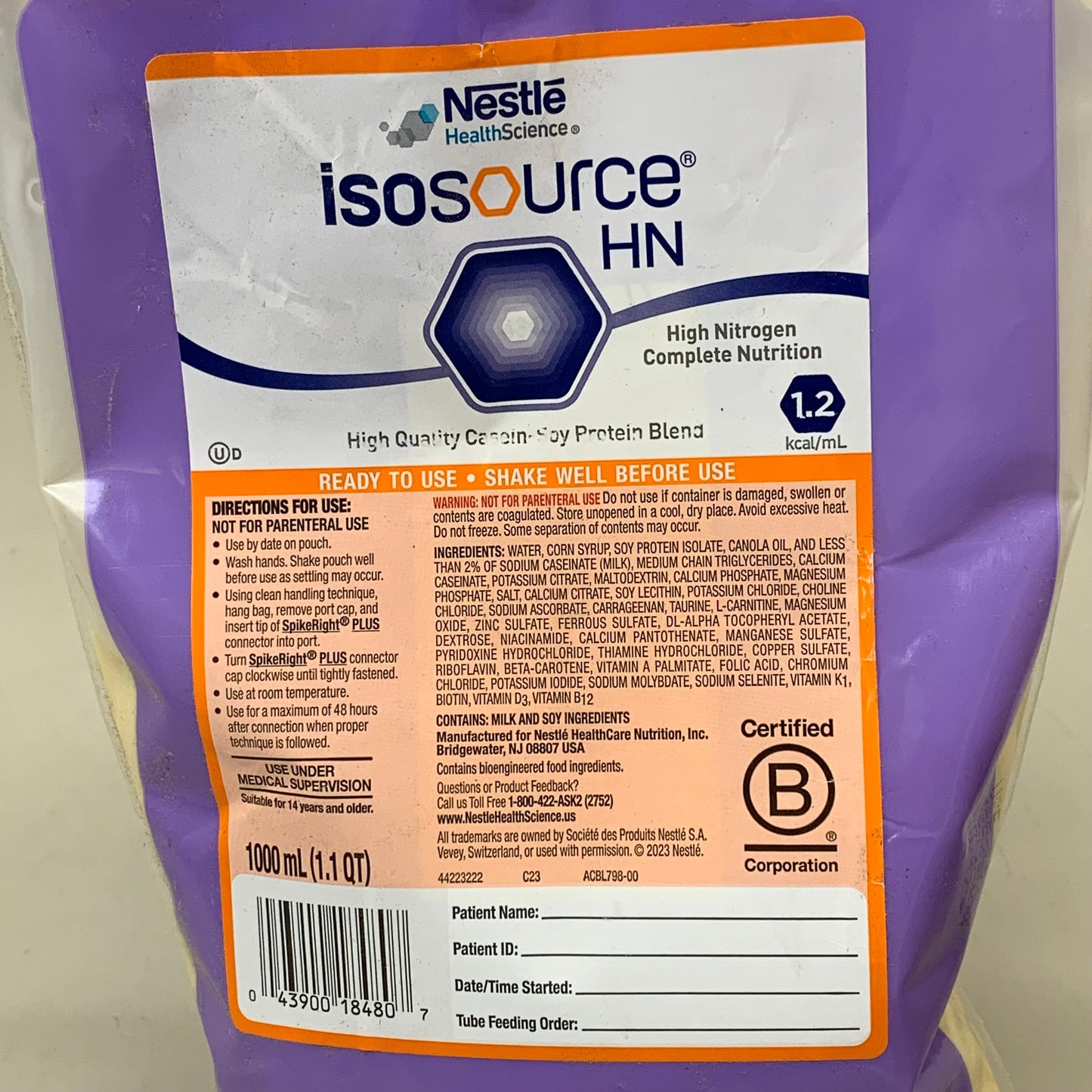 ZA@ NESTLE (6 PACK) Health Science Isocource High Nitrogen Nutrition 1 L BB 03/26 I