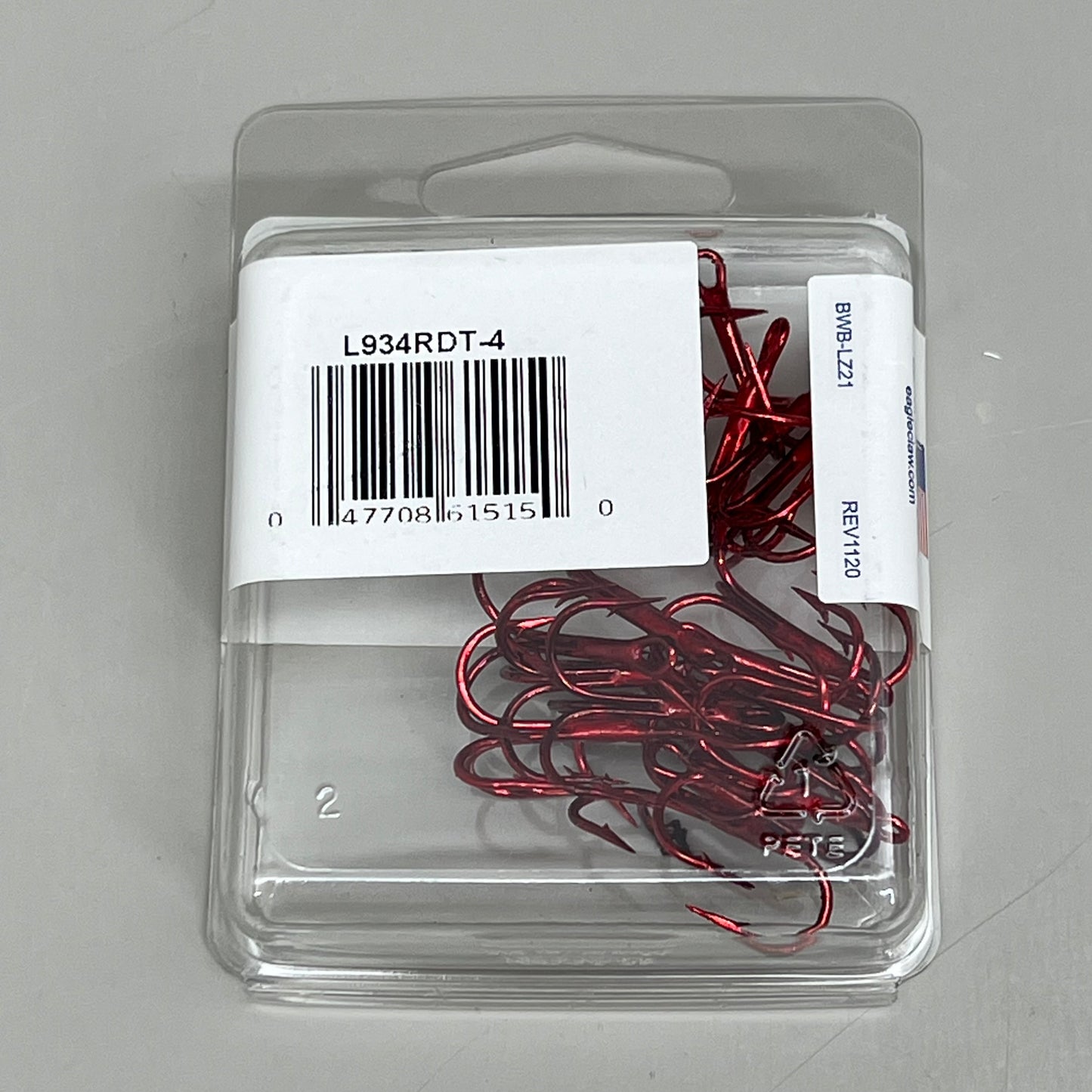 EAGLE CLAW(2 PACK) 3X Treble Regular Shank Round Bend Hook Red #4 20pc L934RDT-4