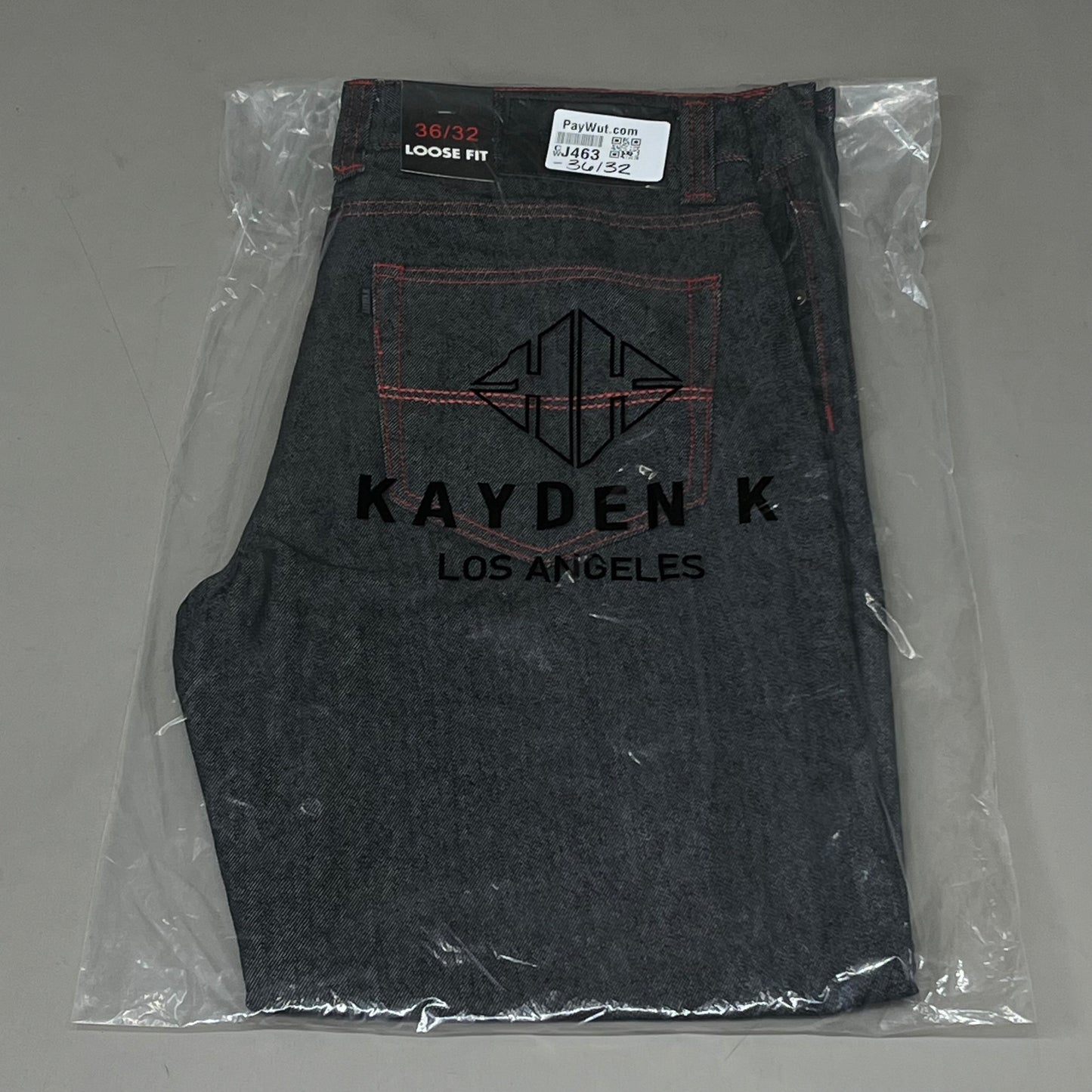 KAYDENK Raw Loose Fit Unwashed Denim Contrast Stitch Jean Men SZ 36/32 Black/Red