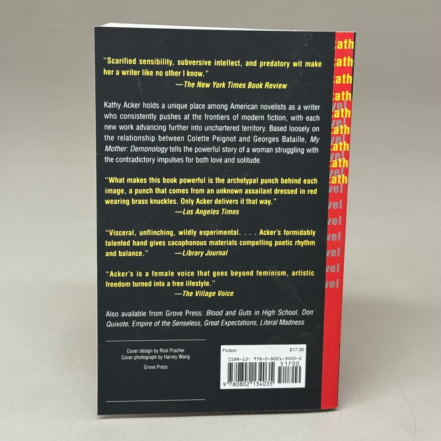 GROVE PRESS MY MOTHER: DEMONOLOGY A NOVEL By Kathy Acker Paperback Fiction