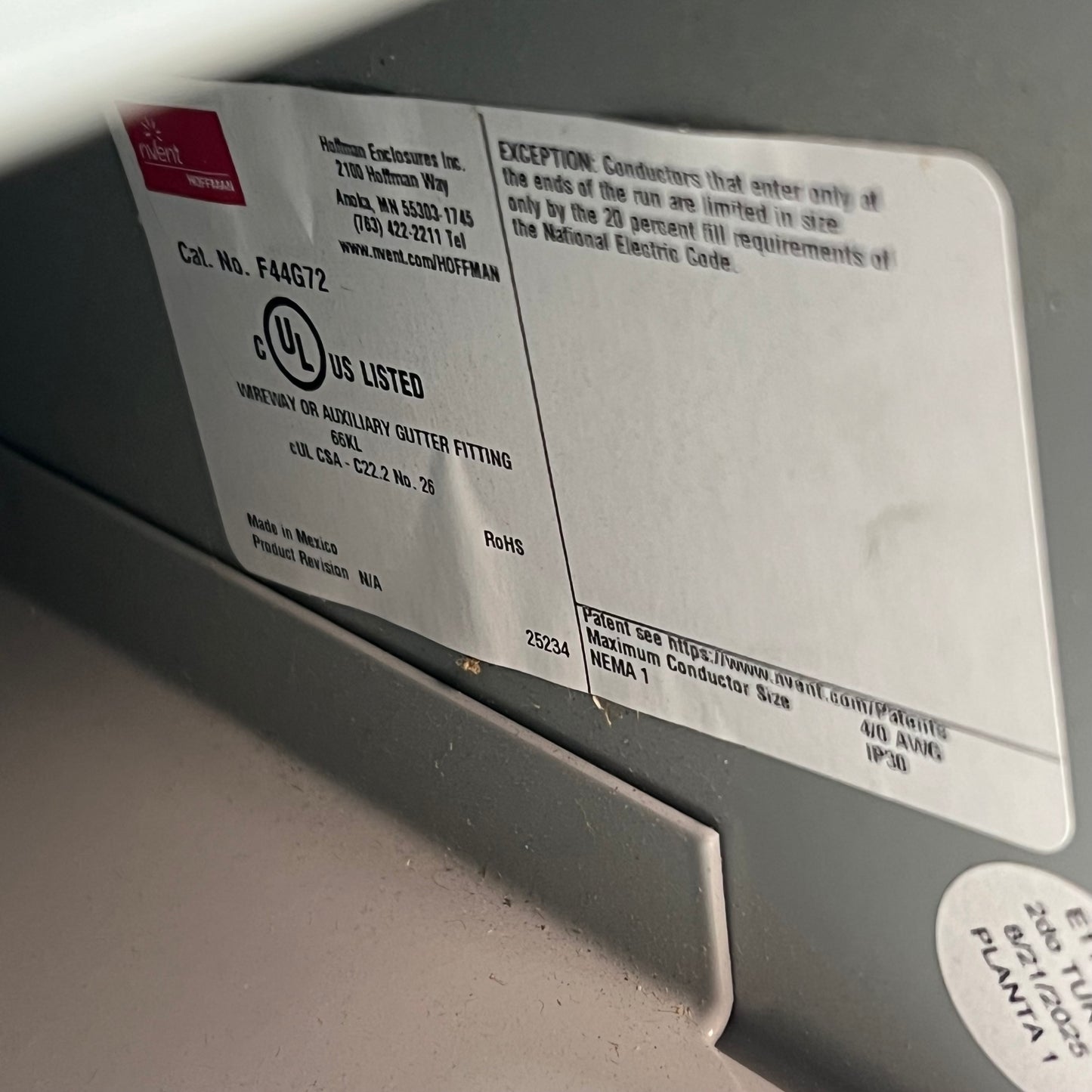 HOFFMAN Wireway Type 1 Straight Section 16 Gauge 72" x 4" x 4" Steel Grey F44G72