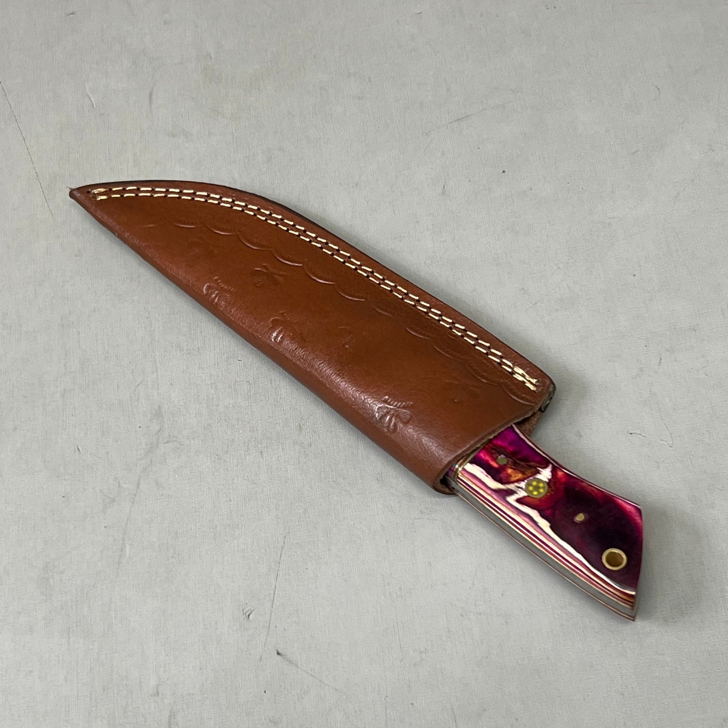 XROSSROADS Handmade Damascus Steel Hunting Knife W/ Leather Sheath 8" Multicolor
