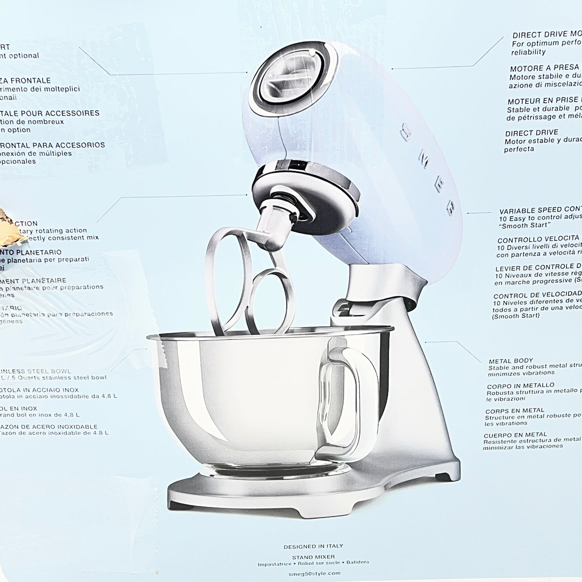 SMEG Kitchen Stand Mixer Full Color 50's Style 600w Black SMF03PBEU
