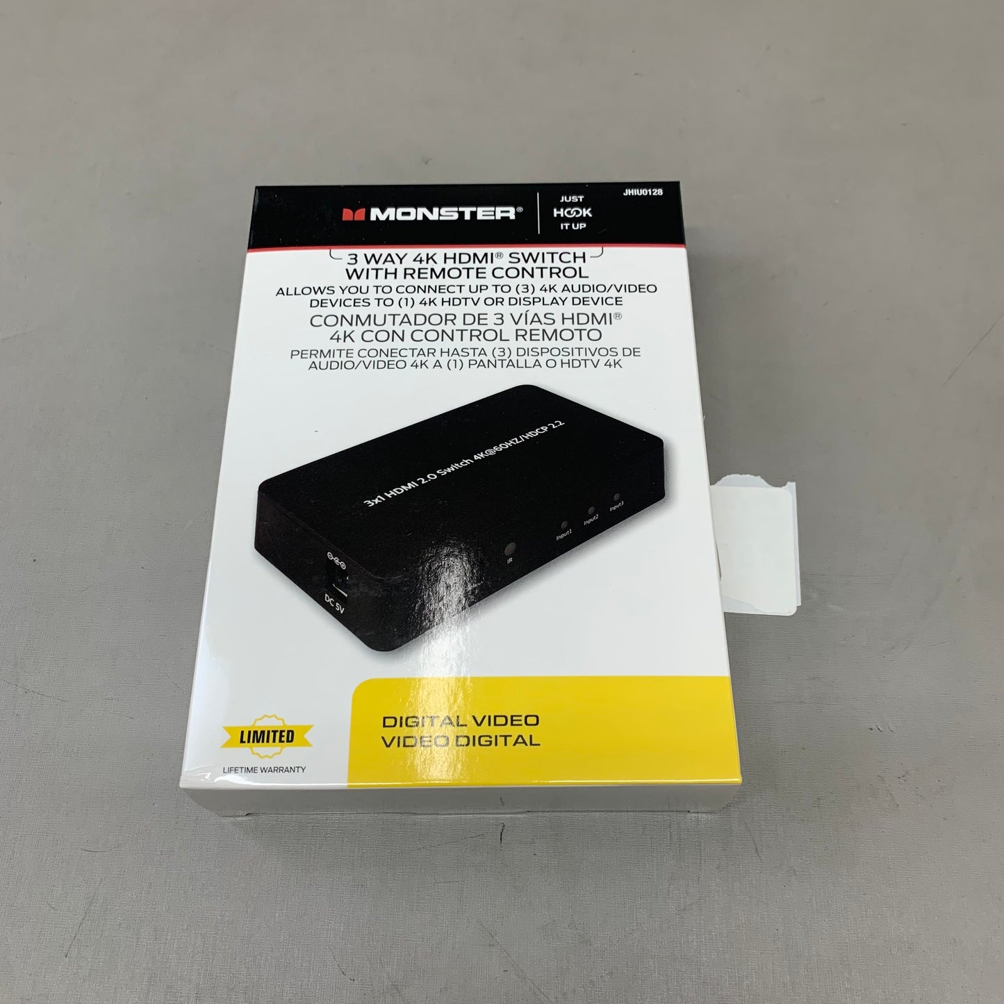 MONSTER 3-Way 4K HDMI Switch W/ Remote Control 6"x8" Black JHIU0128