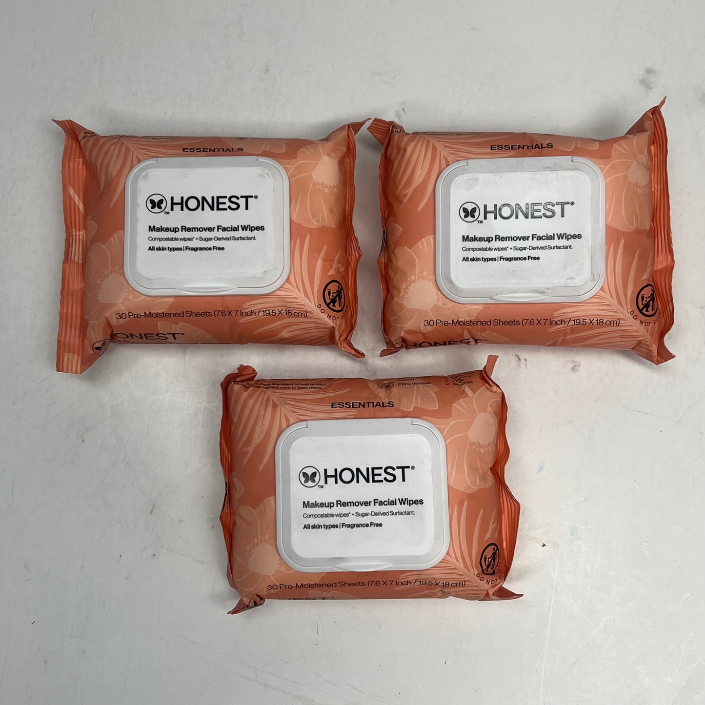 ZA@ HONEST (3 PACK) Makeup Remover Facial Wipes Fragrance Free  (As-Is)
