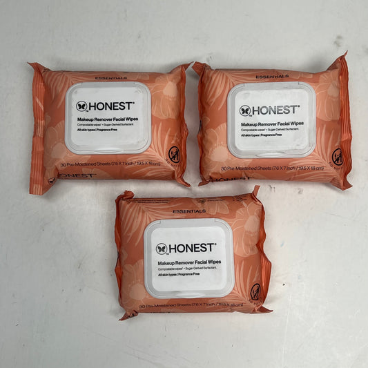 ZA@ HONEST (3 PACK) Makeup Remover Facial Wipes Fragrance Free  (As-Is)
