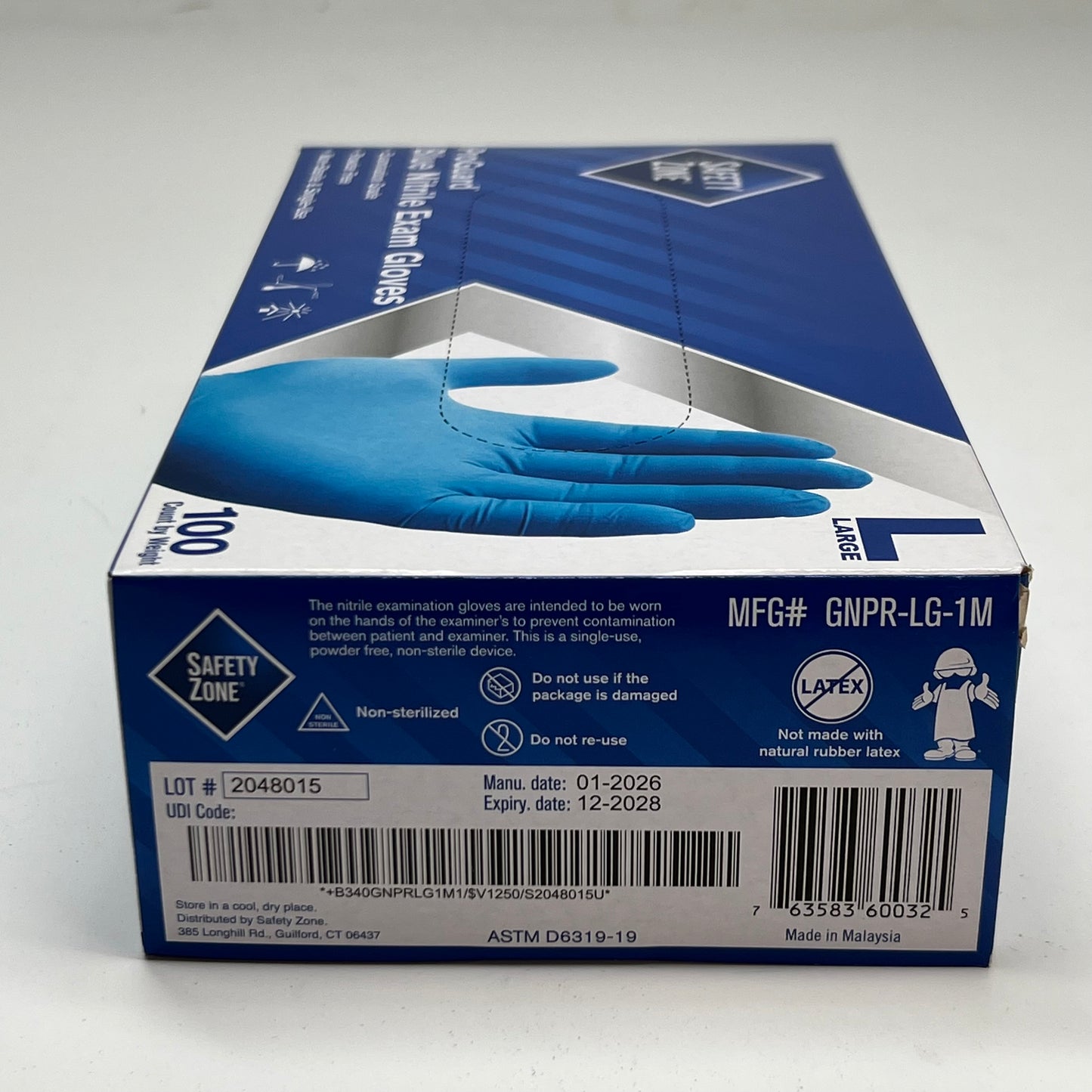 SAFETY ZONE (1000 Gloves) Powder Free Nitrile Examination Gloves Sz Large - Blue