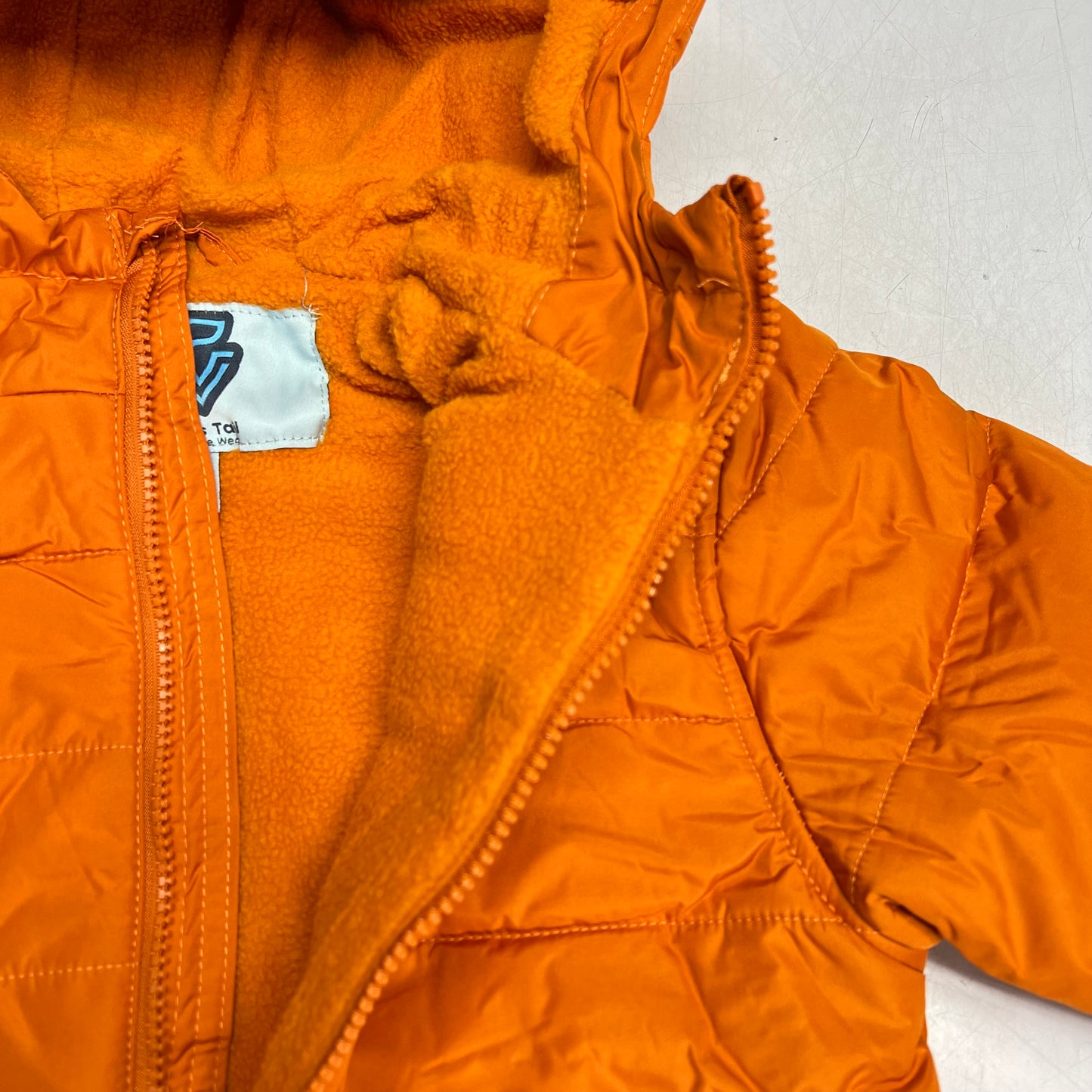 WHALES TAIL Fleece Lined Hooded Full Zip Up Winter Coat  Boy's Sz 7 Orange