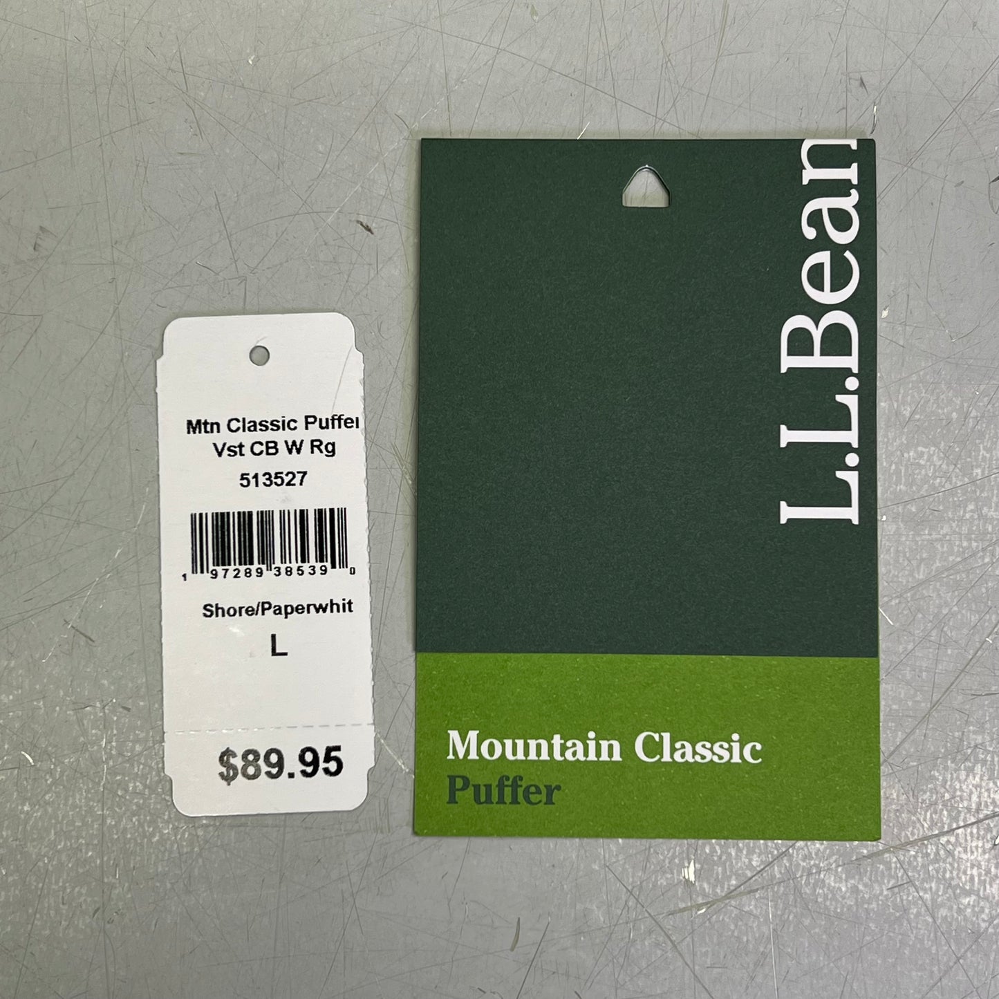 L.L. BEAN Mountain Classic Puffer Vest Women's Sz L Reg Shore/Paperwhite 513527