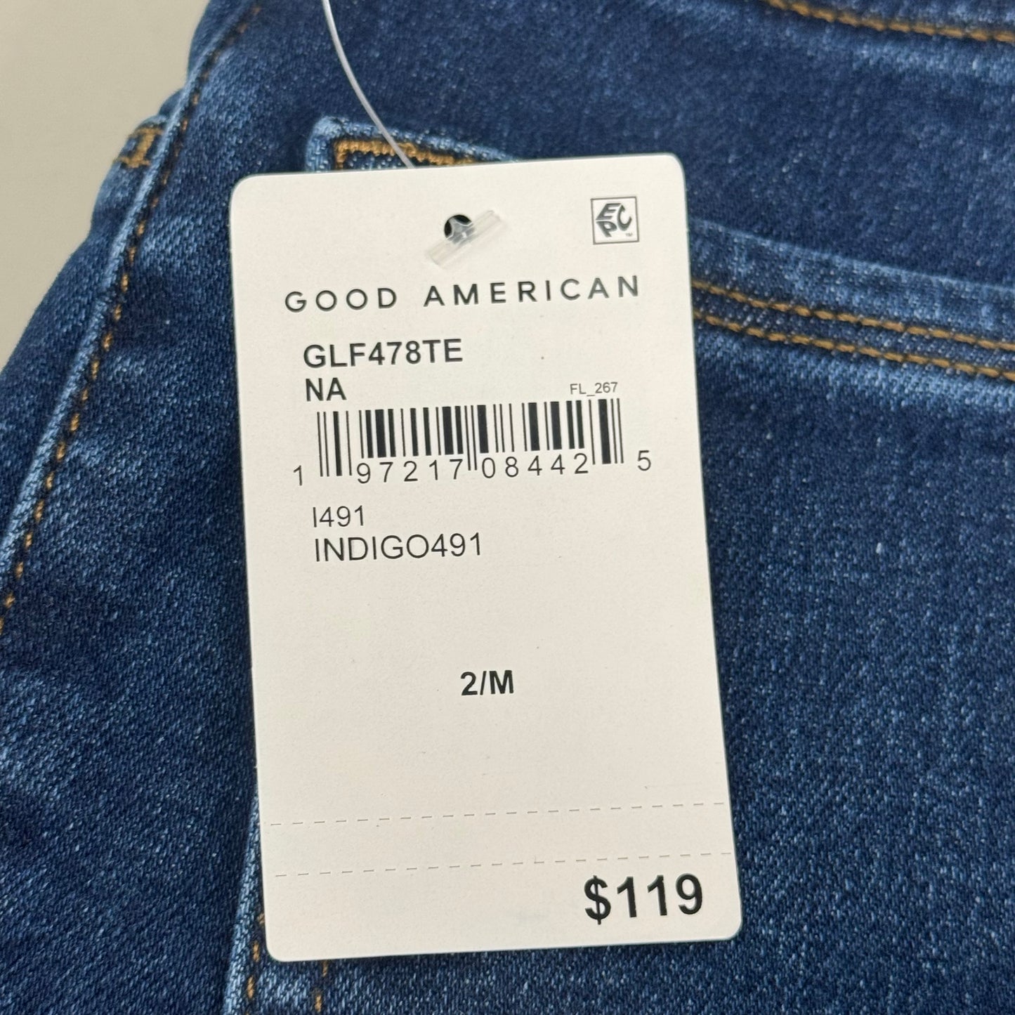 GOOD AMERICAN Power Stretch Pull On Flare Jeans Women's Sz 2/M Indigo491 GLF478TE