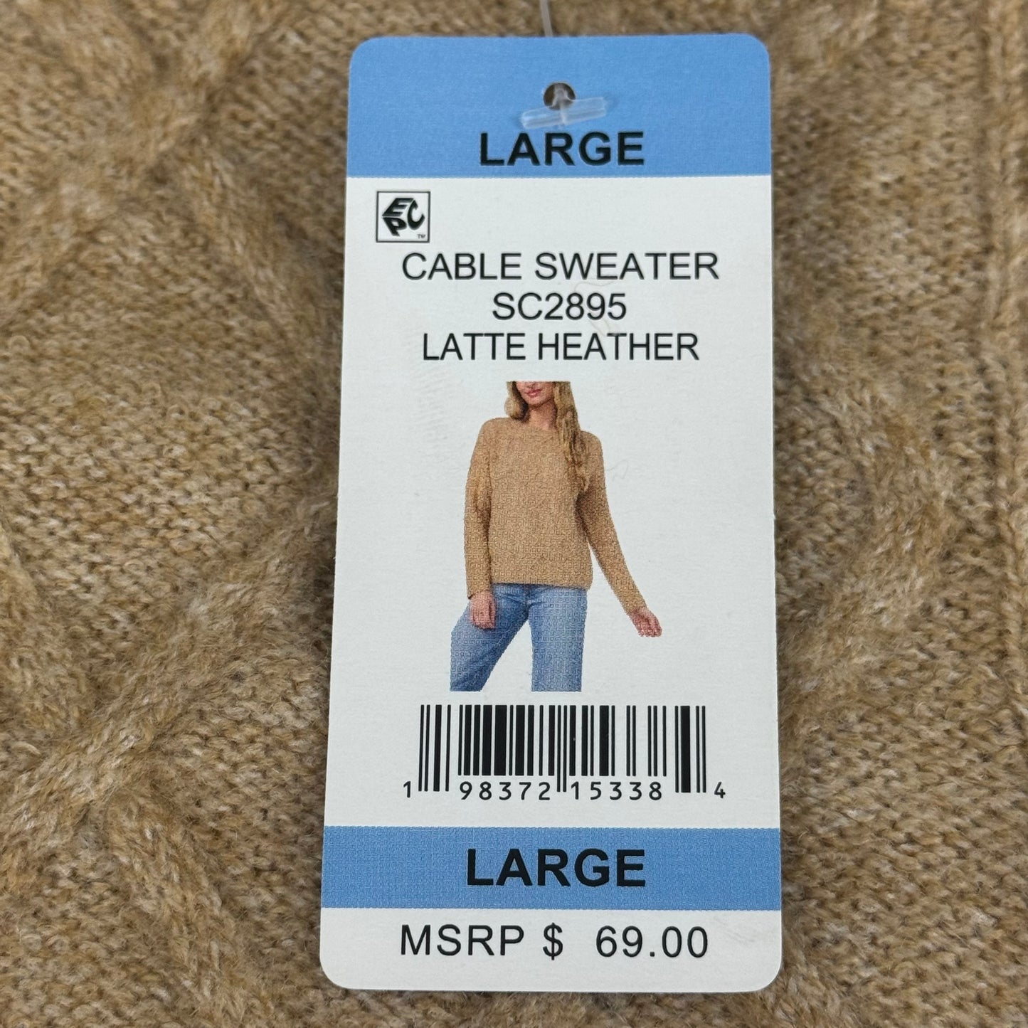 VINCE CAMUTO Cable Knit Sweater Women's Sz-L Latte Heather SC2895