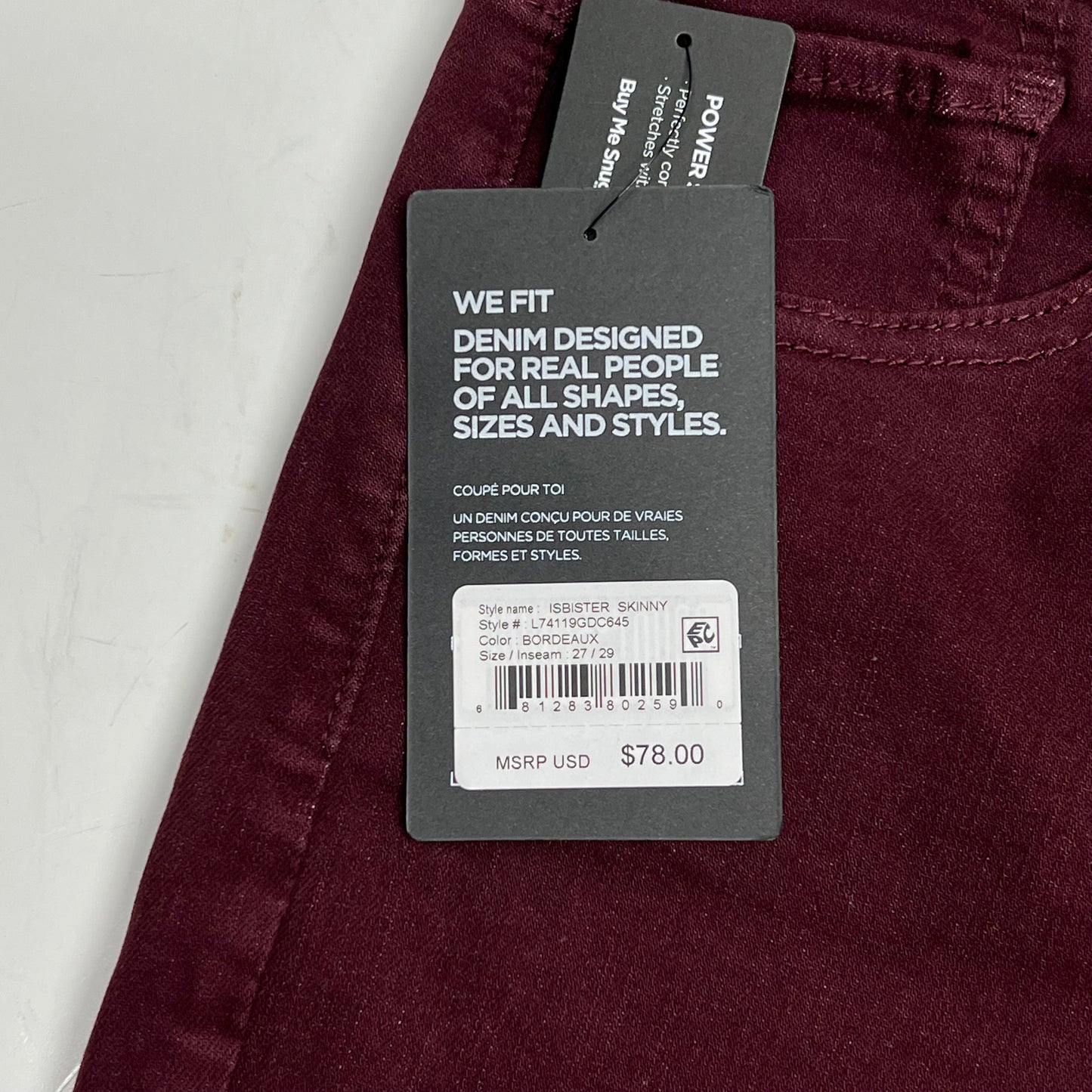 SILVER JEANS CO. Isbister High Rise Skinny Leg Jeans Women's Sz 27/29 Bordeaux