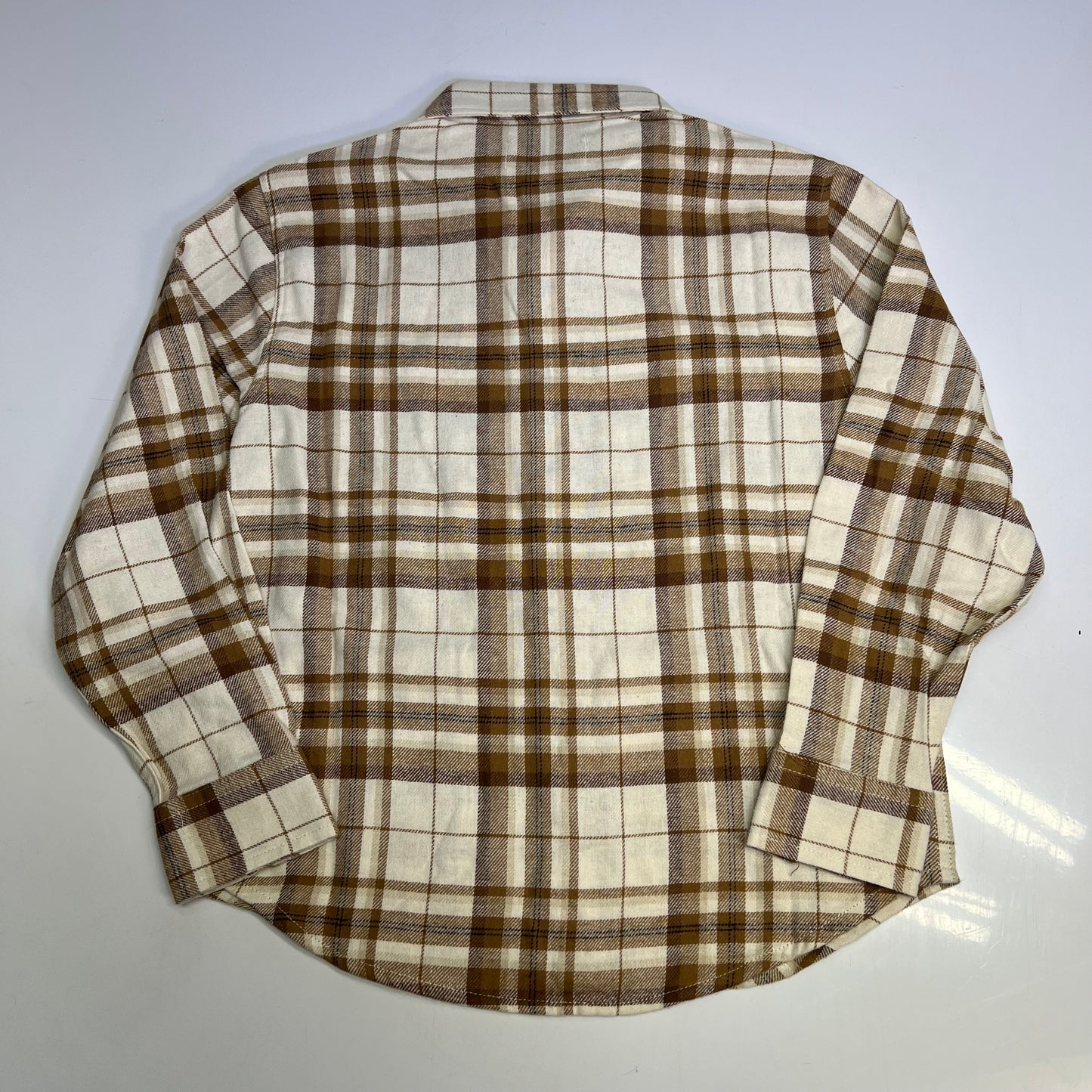 OLD NAVY Long-Sleeve Pocket Plaid Flannel Shirt Boy's Sz S White/Burnt Orange