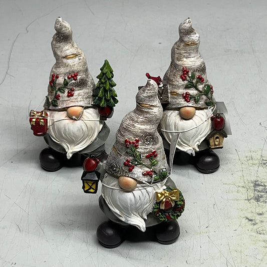 ZA@ GERSON  (LOT OF 3) Assorted Resin Christmas Holiday Gnomes 6.3"  Multicolor 2025014433