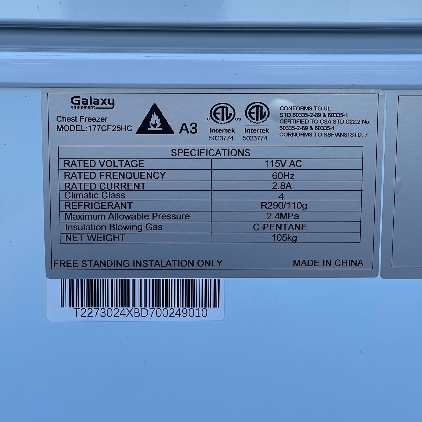 GALAXY Commercial Chest Freezer 78”x32”x27” White 177CF25HC