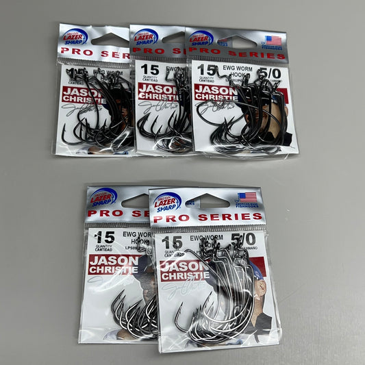 EAGLE CLAW (5 PACK) Round Bend EWG Worm Hook Platinum Blk #5/0 15pc LPS092PG-5/0